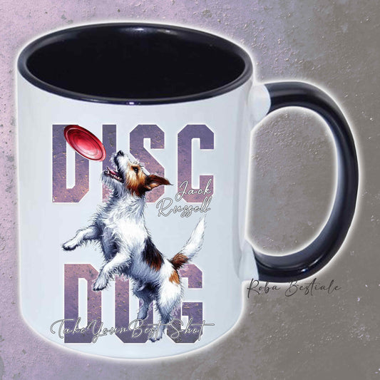 Tazza APTITUDE - DISC DOG - JACK RUSSELL TERRIER Rough - In Ceramica, con manico e interno colorato - 330 ml
