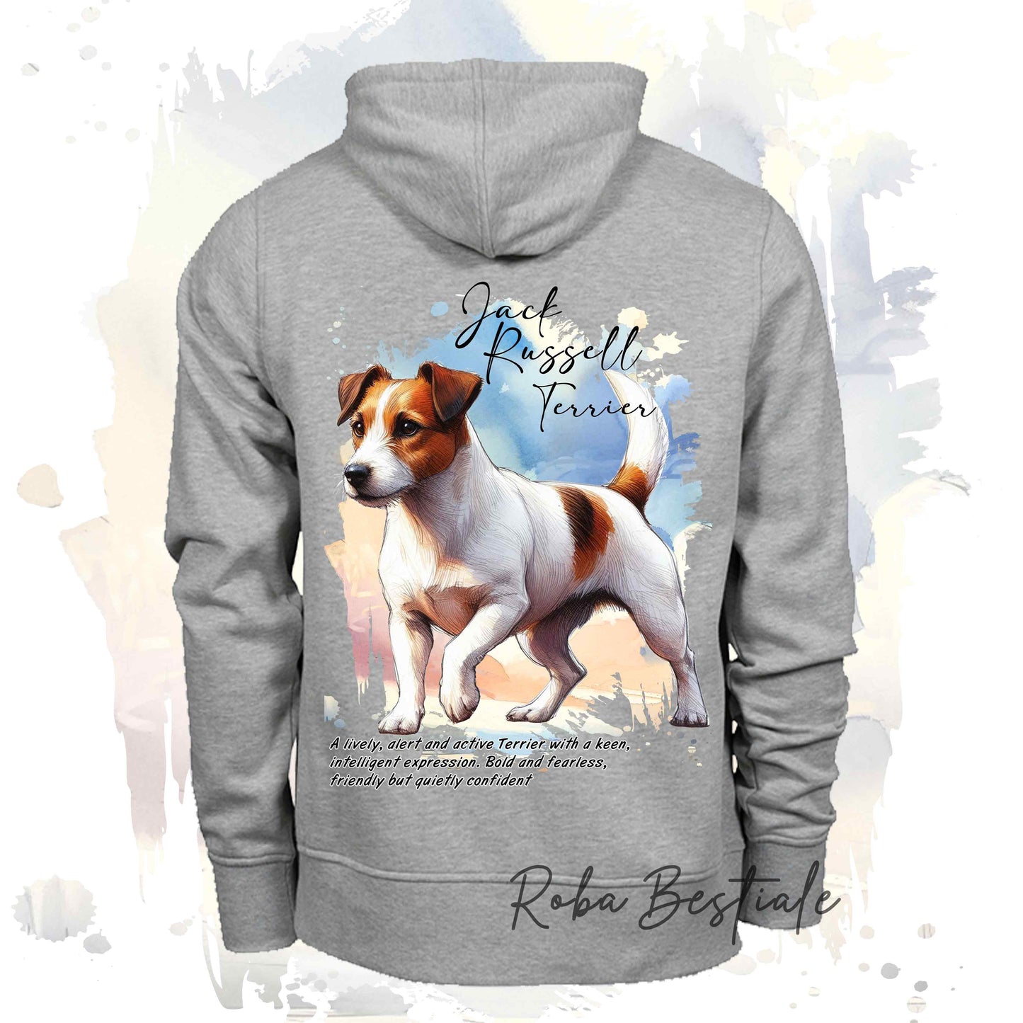 Felpa BEHAVIOR - JACK RUSSELL TERRIER SMOOTH Bianco Fulvo - Standard FCI - Unisex - Grigia - dalla XS alla 3XL
