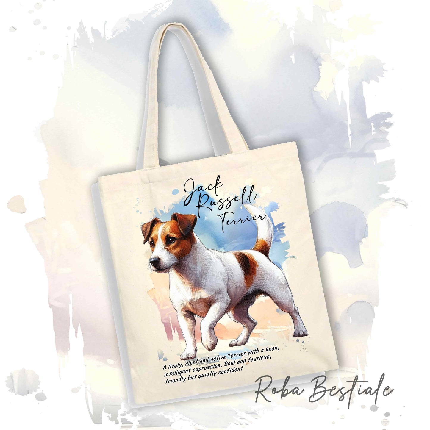 Tote Bag BEHAVIOR - JACK RUSSELL TERRIER Smooth Bianco Fulvo - Standard FCI - 100% Cotone - Bianca o Beige