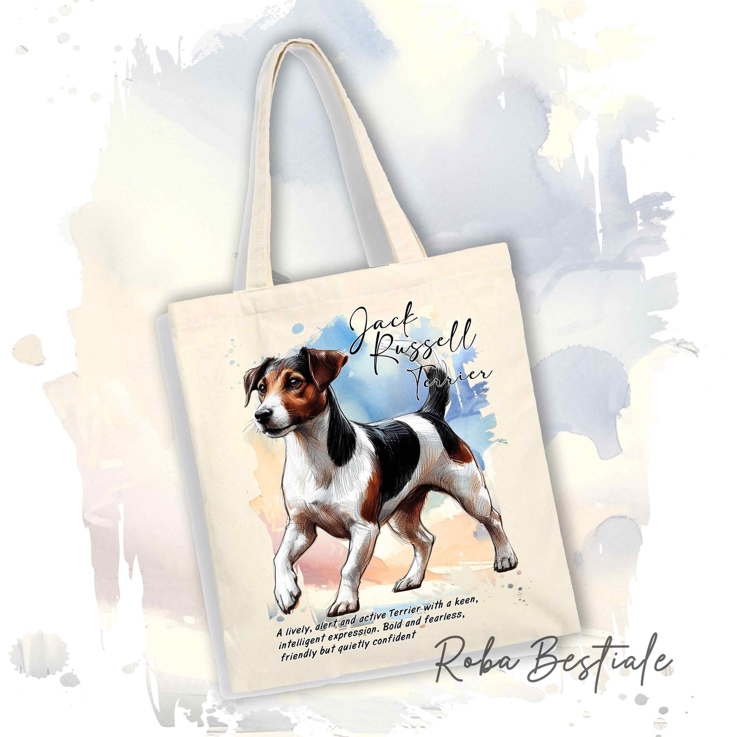 Shopper BEHAVIOR - JACK RUSSELL TERRIER SMOOTH Tricolor - Standard FCI - Diversi colori disponibili, 100% Cotone