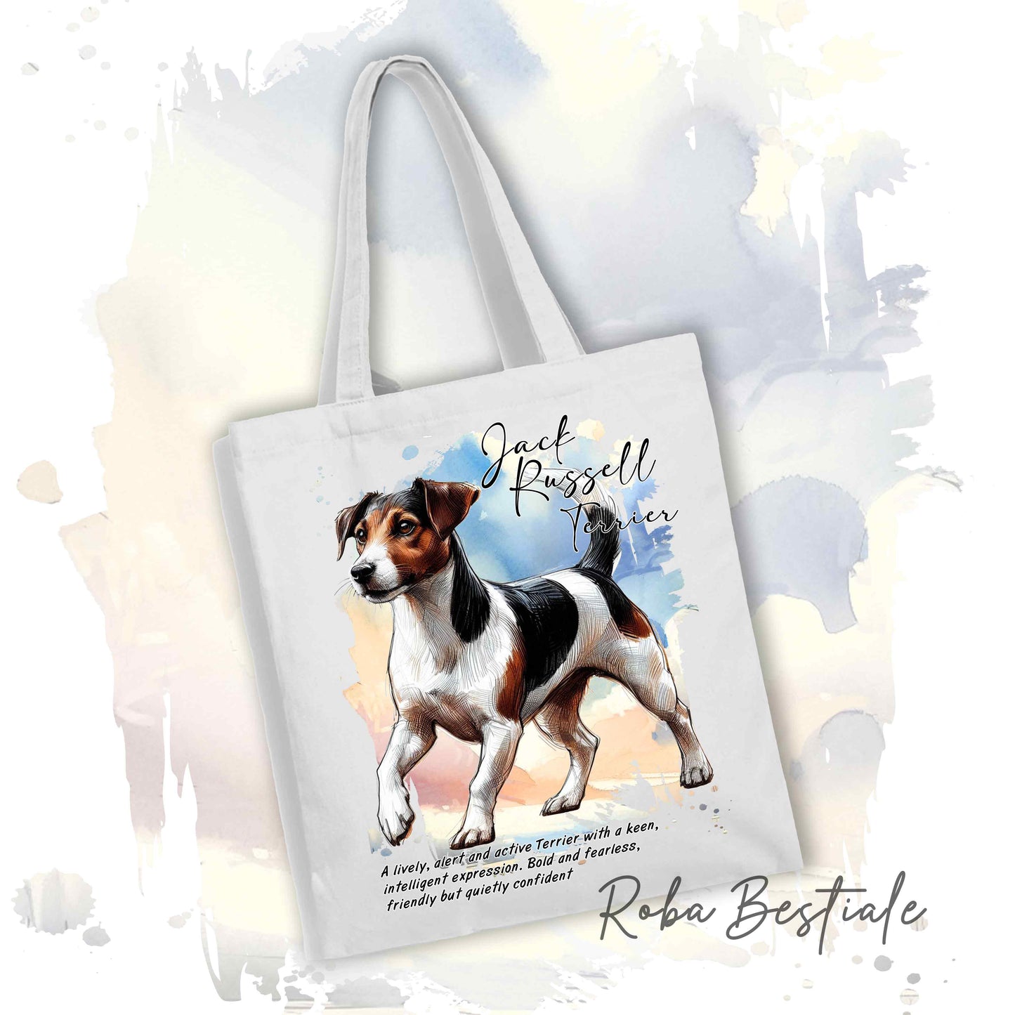 Shopper BEHAVIOR - JACK RUSSELL TERRIER SMOOTH Tricolor - Standard FCI - Diversi colori disponibili, 100% Cotone