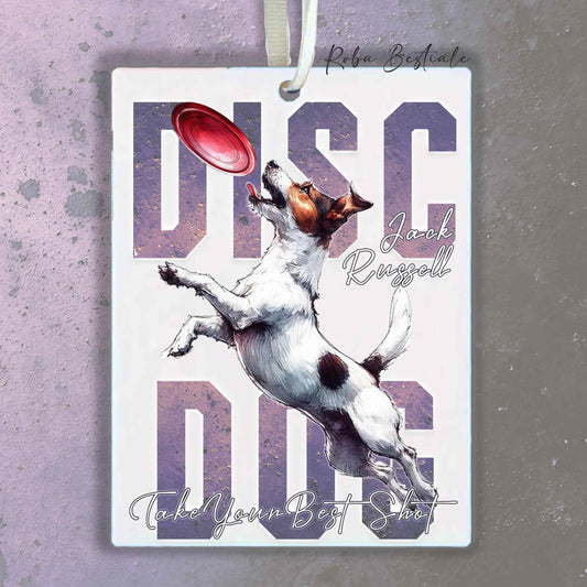 Deodorante Auto APTITUDE - DISC DOG - JACK RUSSELL TERRIER Smooth - In Feltro, con cordino - 7,5 x 10 cm