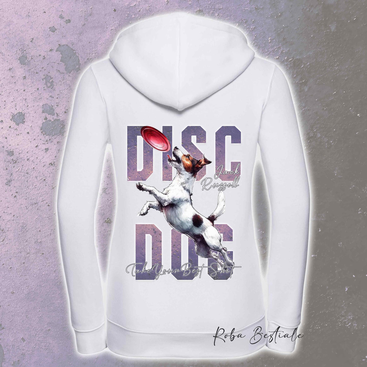 Felpa APTITUDE - DISC DOG - JACK RUSSELL TERRIER Smooth - Con Cappuccio e Full Zip, Uomo o Donna, in tanti colori - dalla XS alla 5XL