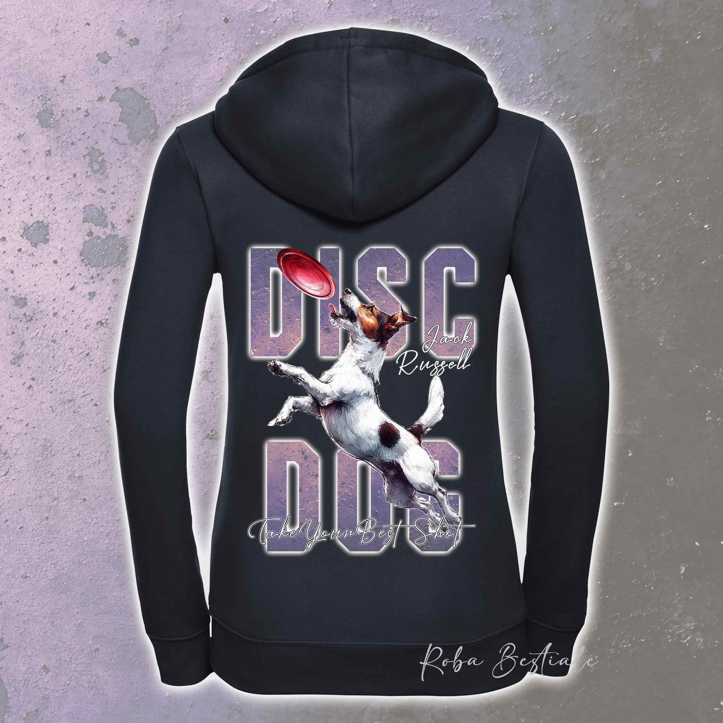 Felpa APTITUDE - DISC DOG - JACK RUSSELL TERRIER Smooth - Con Cappuccio e Full Zip, Uomo o Donna, in tanti colori - dalla XS alla 5XL