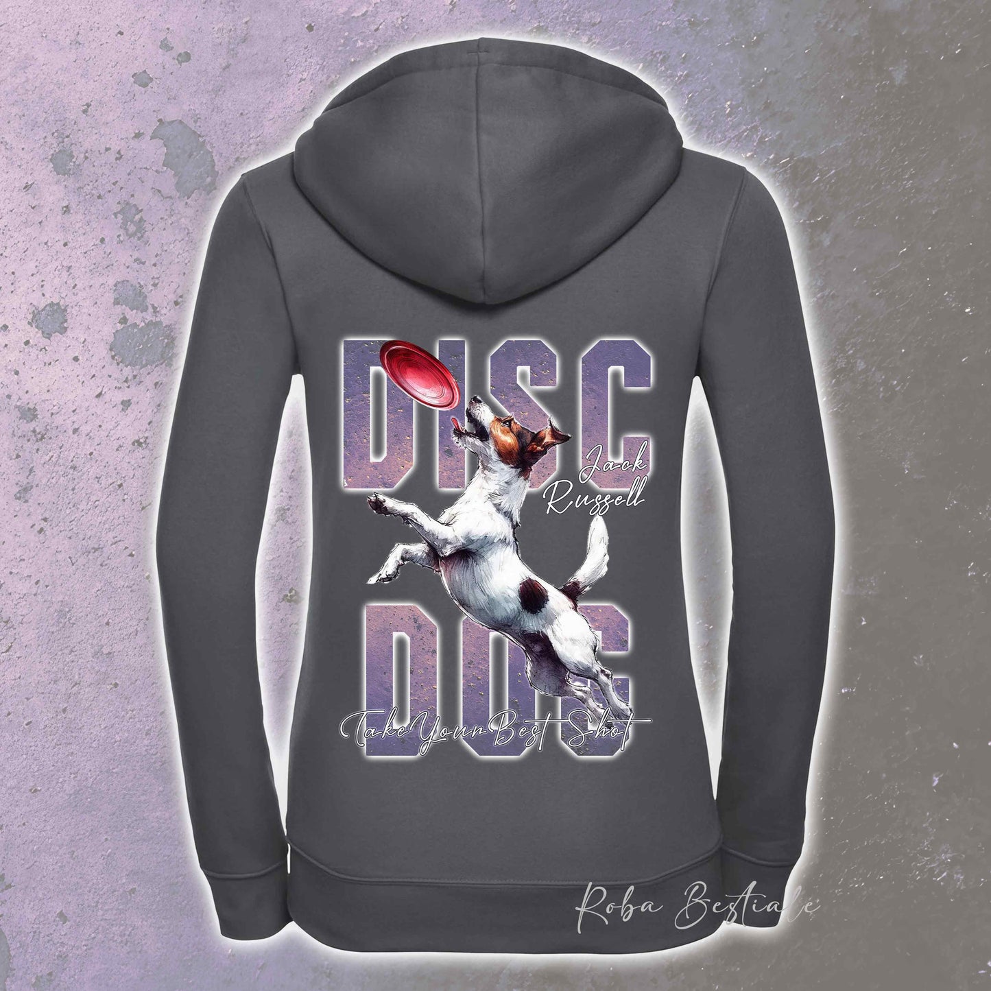 Felpa APTITUDE - DISC DOG - JACK RUSSELL TERRIER Smooth - Con Cappuccio e Full Zip, Uomo o Donna, in tanti colori - dalla XS alla 5XL