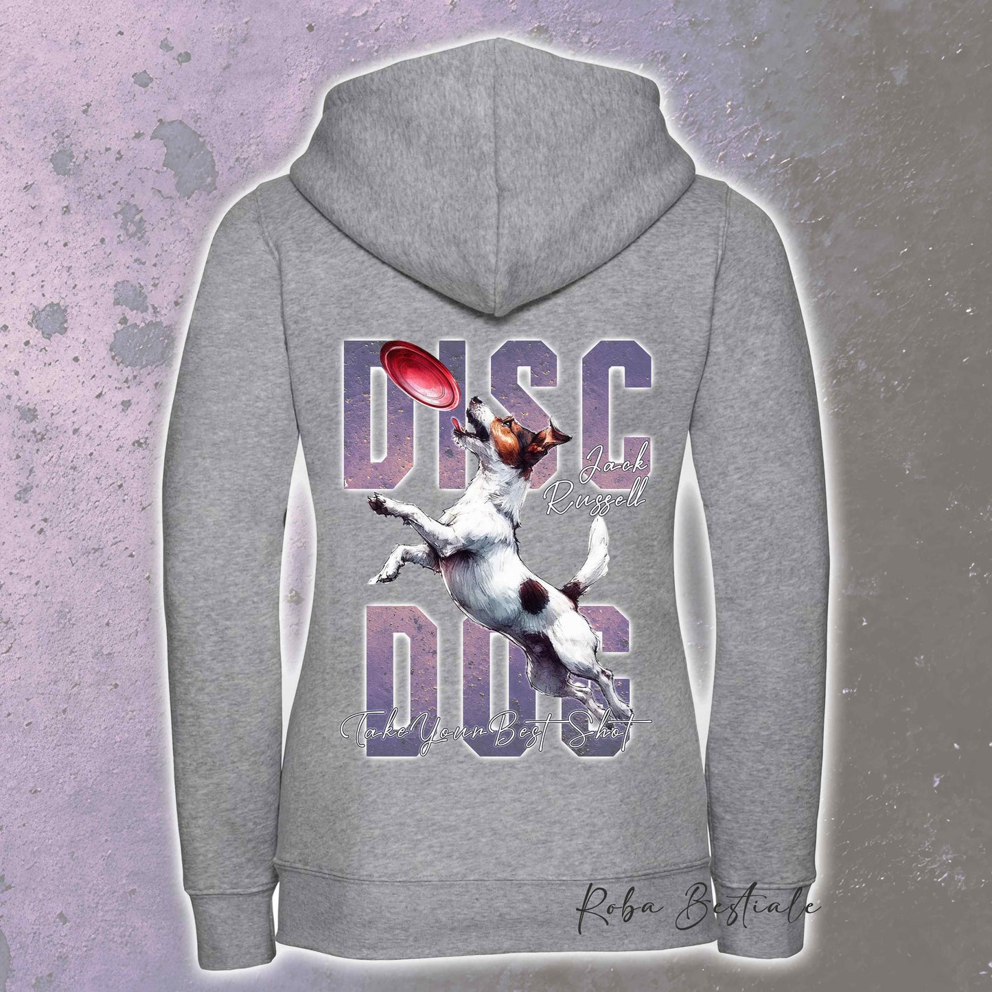 Felpa APTITUDE - DISC DOG - JACK RUSSELL TERRIER Smooth - Con Cappuccio e Full Zip, Uomo o Donna, in tanti colori - dalla XS alla 5XL