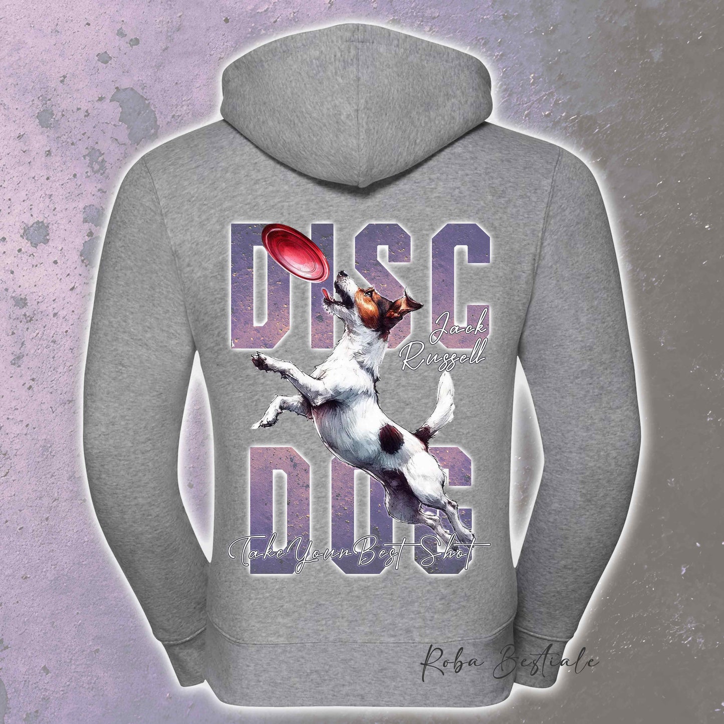 Felpa APTITUDE - DISC DOG - JACK RUSSELL TERRIER Smooth - Con Cappuccio e Full Zip, Uomo o Donna, in tanti colori - dalla XS alla 5XL