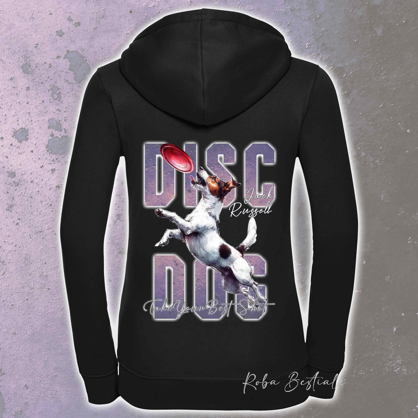 Felpa APTITUDE - DISC DOG - JACK RUSSELL TERRIER Smooth - Con Cappuccio e Full Zip, Uomo o Donna, in tanti colori - dalla XS alla 5XL
