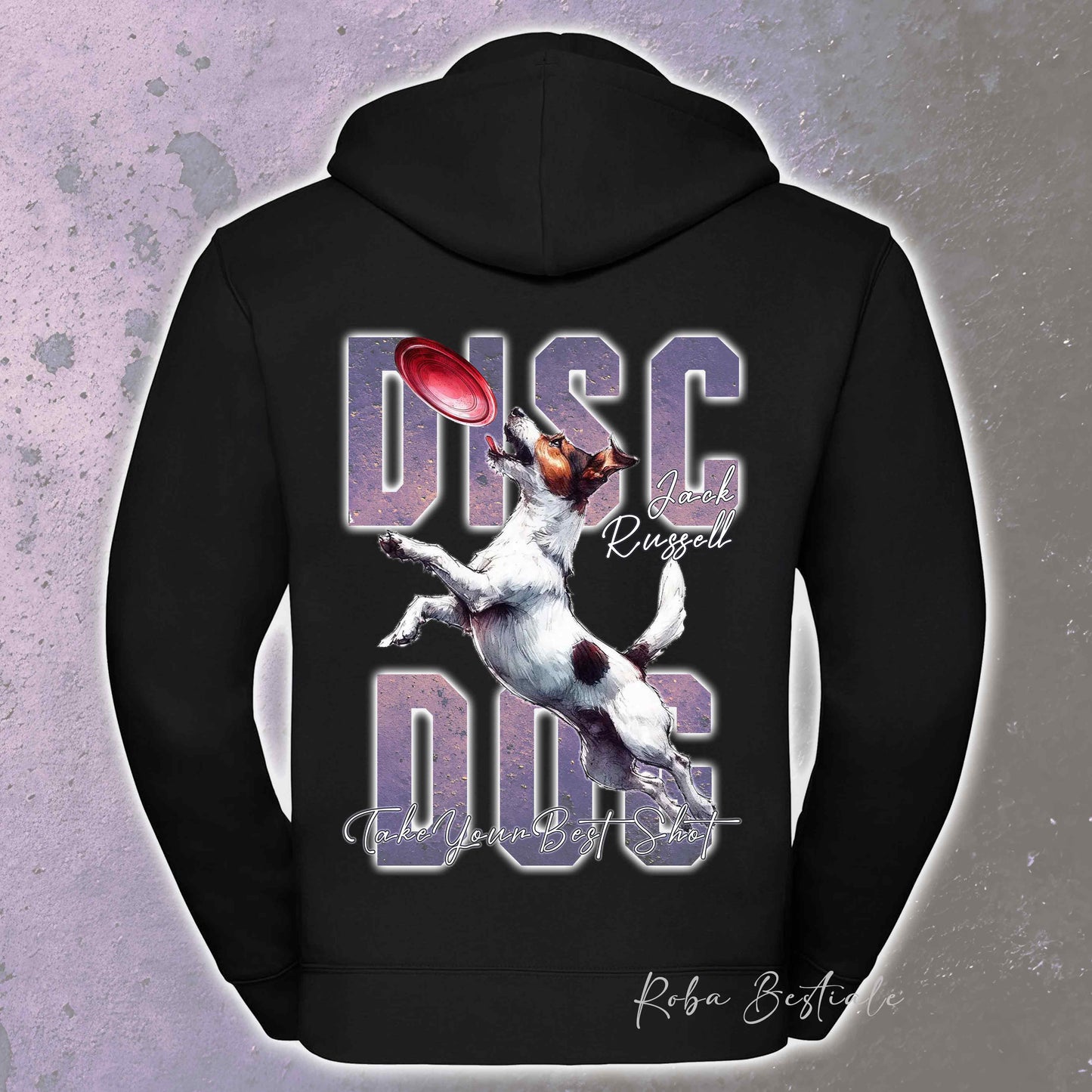 Felpa APTITUDE - DISC DOG - JACK RUSSELL TERRIER Smooth - Con Cappuccio e Full Zip, Uomo o Donna, in tanti colori - dalla XS alla 5XL