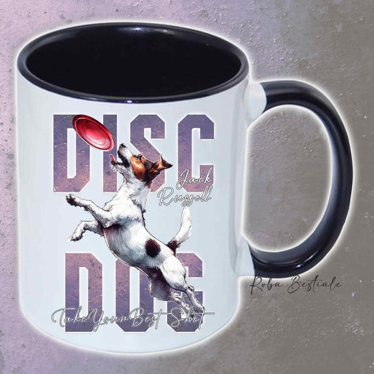 Tazza APTITUDE - DISC DOG - JACK RUSSELL TERRIER Smooth - In Ceramica, con manico e interno colorato - 330 ml
