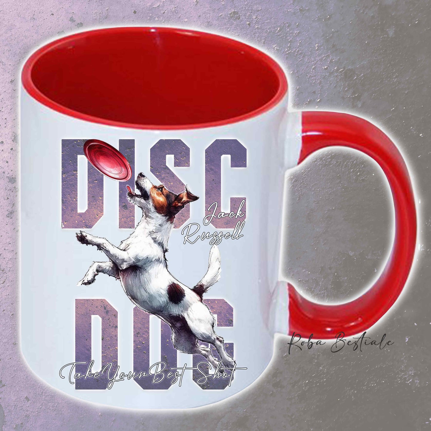 Tazza APTITUDE - DISC DOG - JACK RUSSELL TERRIER Smooth - In Ceramica, con manico e interno colorato - 330 ml