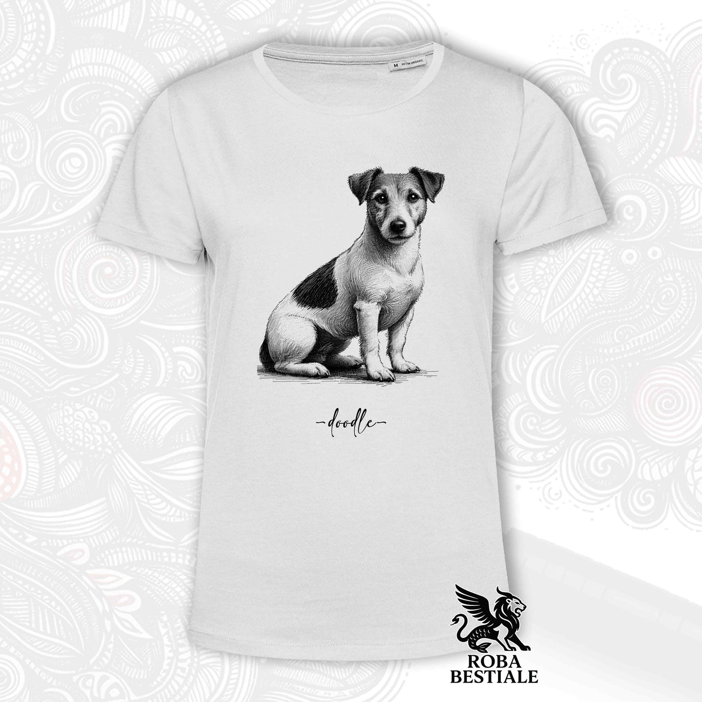 T-Shirt DOODLE - JACK RUSSELL TERRIER Smooth - Bianca o Beige, da Uomo o da Donna - dalla XS alla 5XL