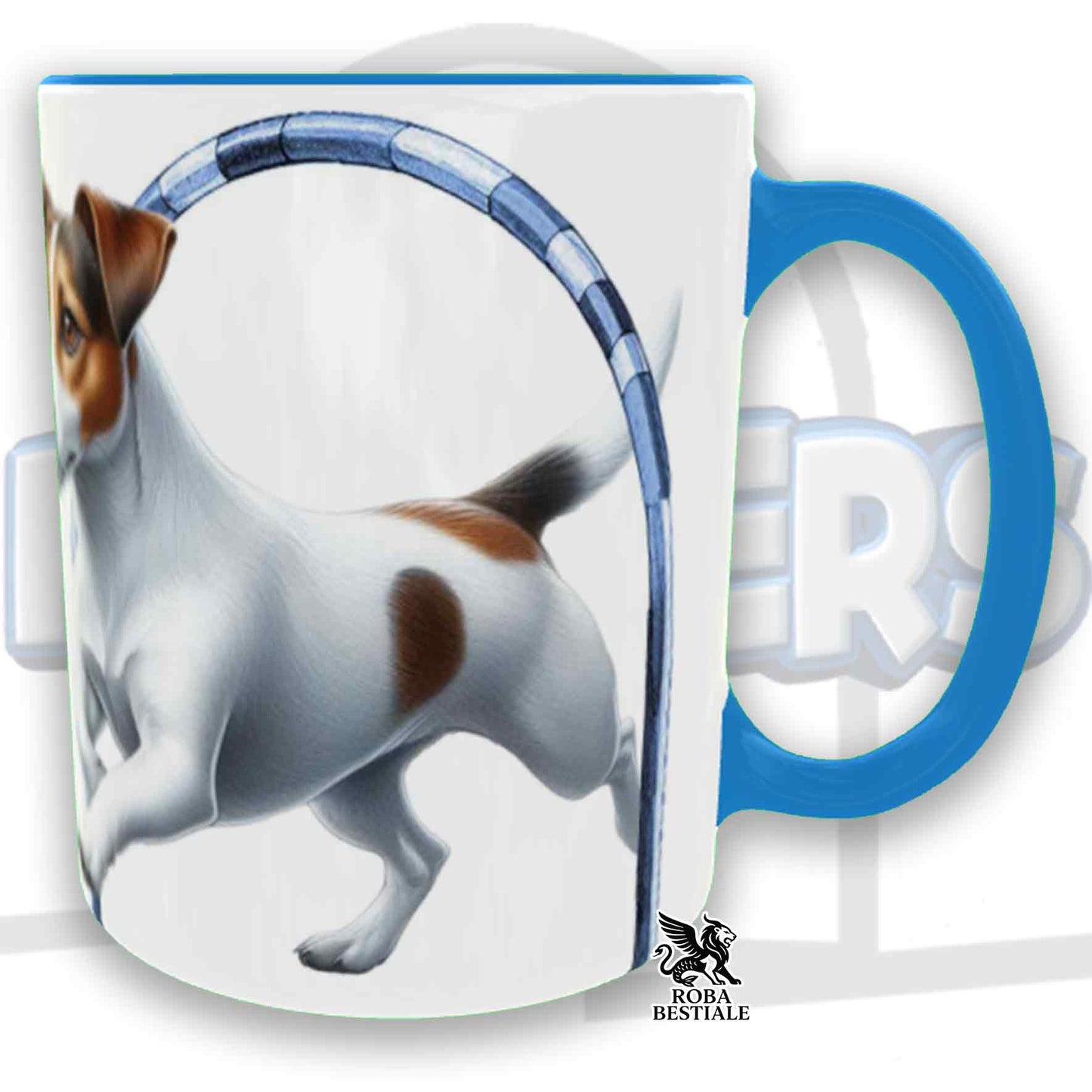 Tazza HOOPERS Player - JACK RUSSELL TERRIER Smooth - In Ceramica, con manico e interno colorato - 330 ml