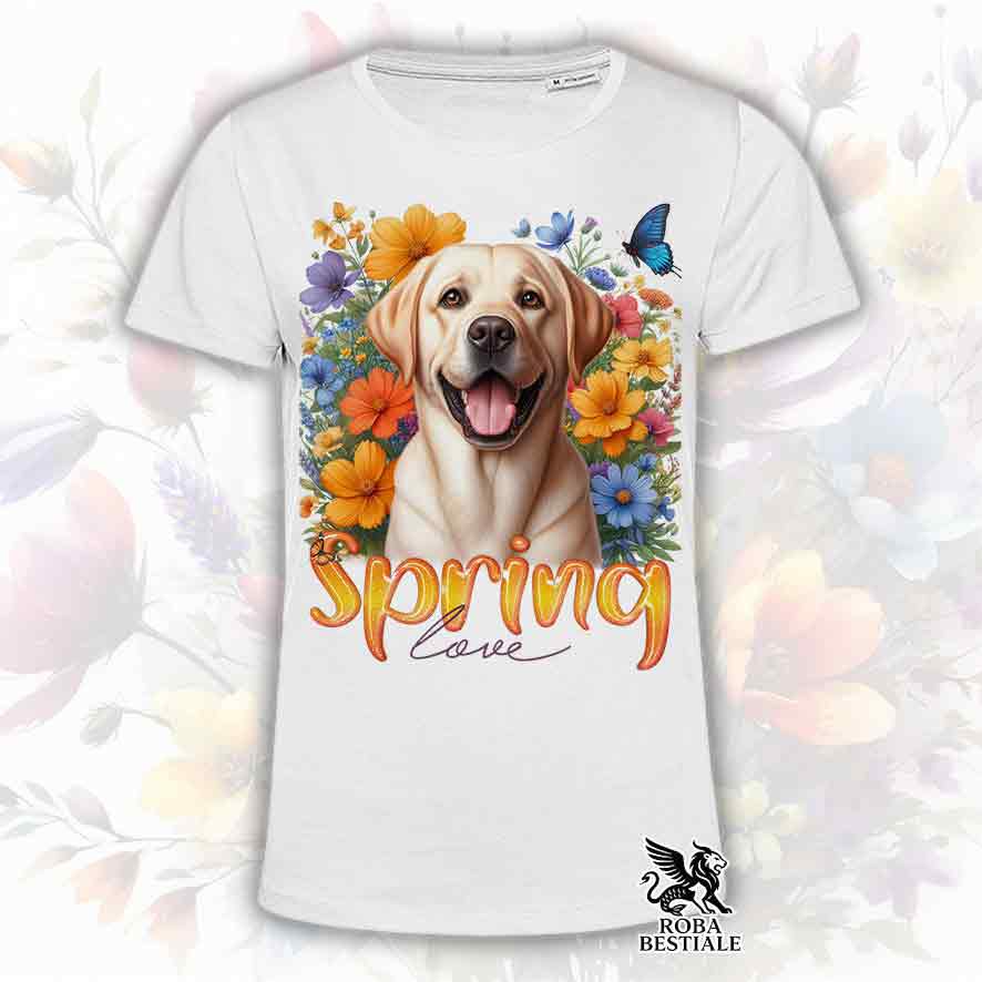 T-Shirt SPRING LOVE - LABRADOR RETRIEVER Giallo - Bianca o Beige, da Uomo o da Donna - dalla XS alla 5XL