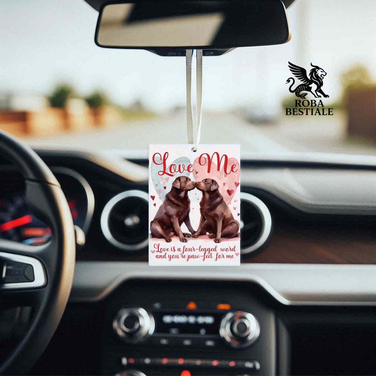 Deodorante Auto LOVE ME - LABRADOR RETRIEVER Cioccolato - In Feltro, con cordino - 7,5 x 10 cm