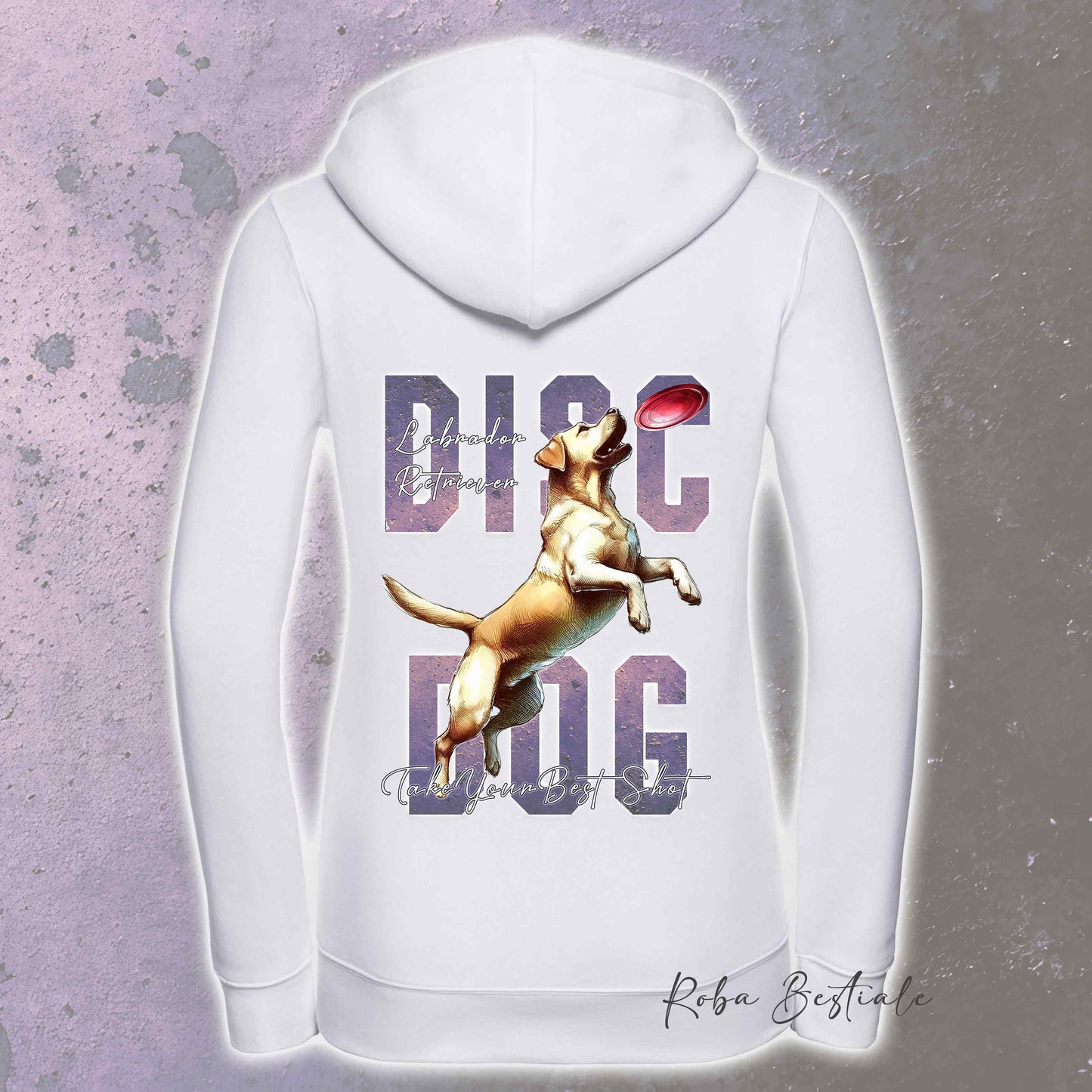 Felpa APTITUDE - DISC DOG - LABRADOR RETRIEVER - Con Cappuccio e Full Zip, Uomo o Donna, in tanti colori - dalla XS alla 5XL
