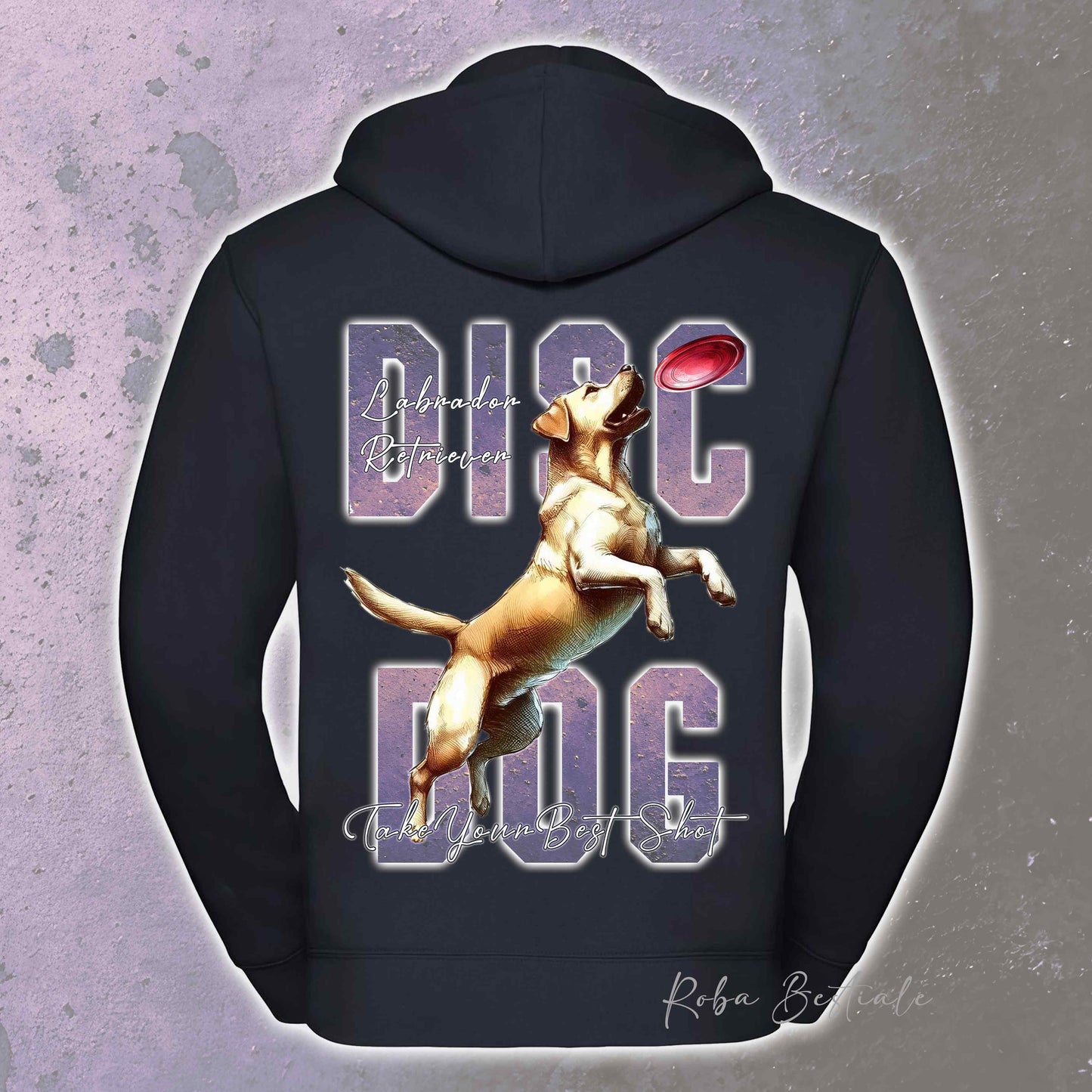 Felpa APTITUDE - DISC DOG - LABRADOR RETRIEVER - Con Cappuccio e Full Zip, Uomo o Donna, in tanti colori - dalla XS alla 5XL