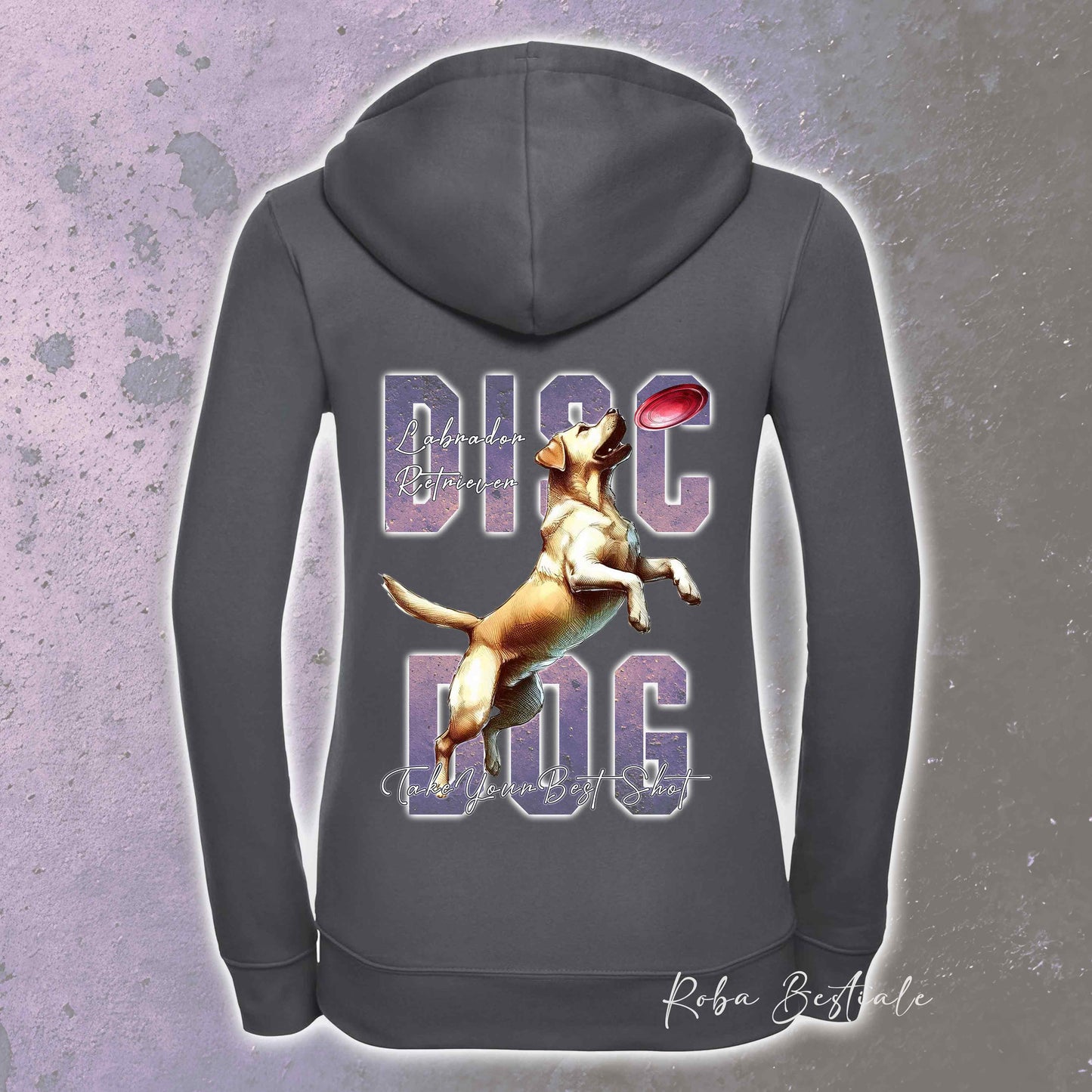 Felpa APTITUDE - DISC DOG - LABRADOR RETRIEVER - Con Cappuccio e Full Zip, Uomo o Donna, in tanti colori - dalla XS alla 5XL
