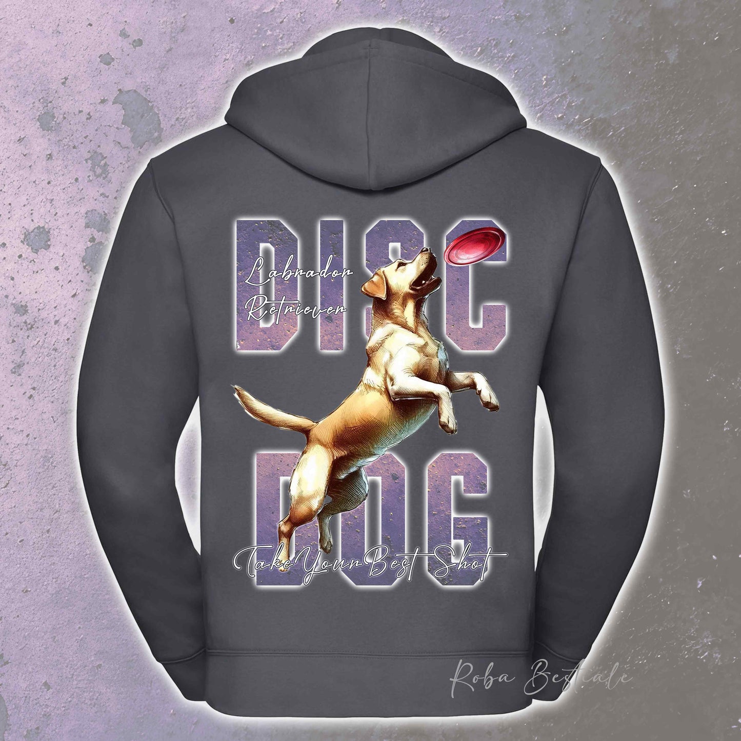 Felpa APTITUDE - DISC DOG - LABRADOR RETRIEVER - Con Cappuccio e Full Zip, Uomo o Donna, in tanti colori - dalla XS alla 5XL