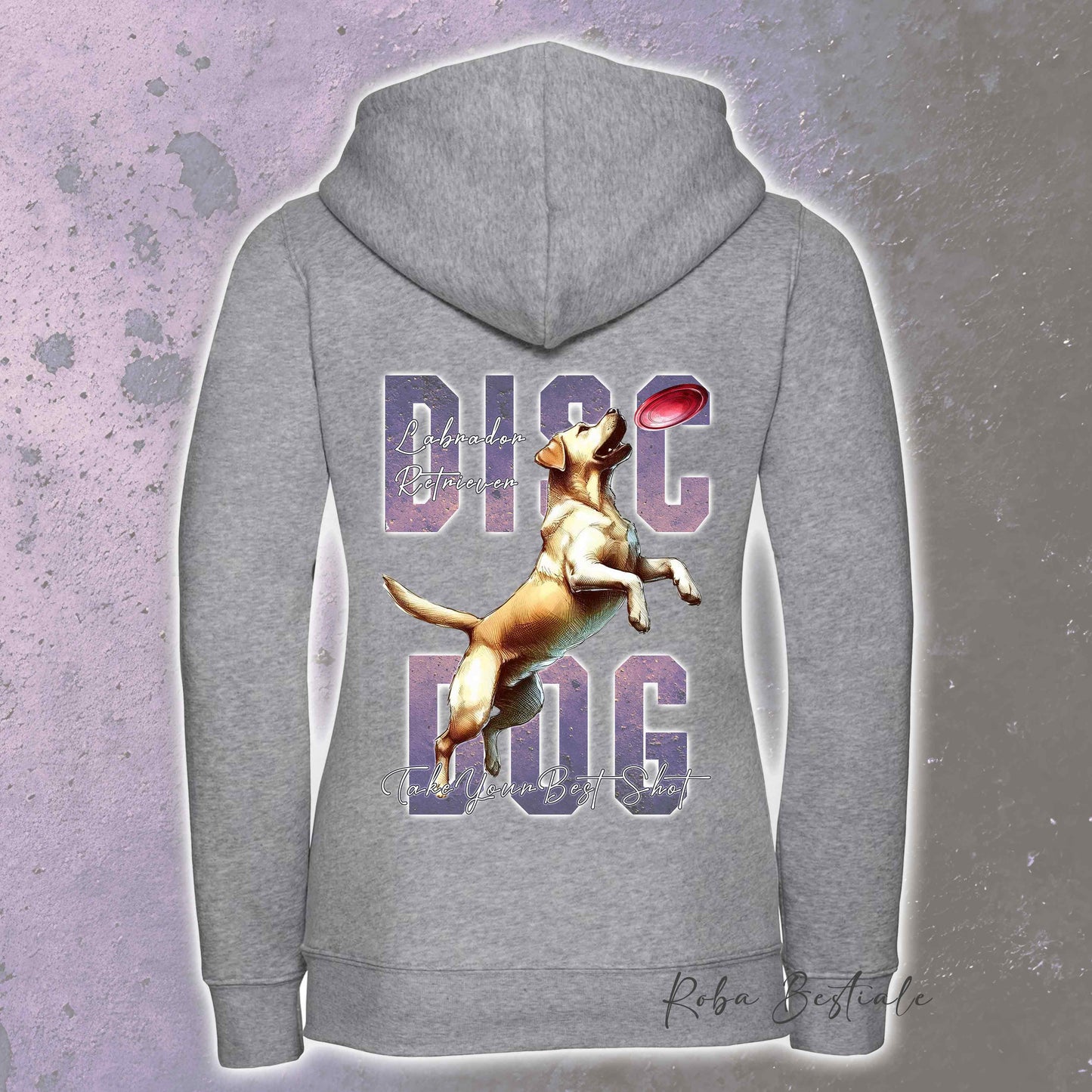 Felpa APTITUDE - DISC DOG - LABRADOR RETRIEVER - Con Cappuccio e Full Zip, Uomo o Donna, in tanti colori - dalla XS alla 5XL