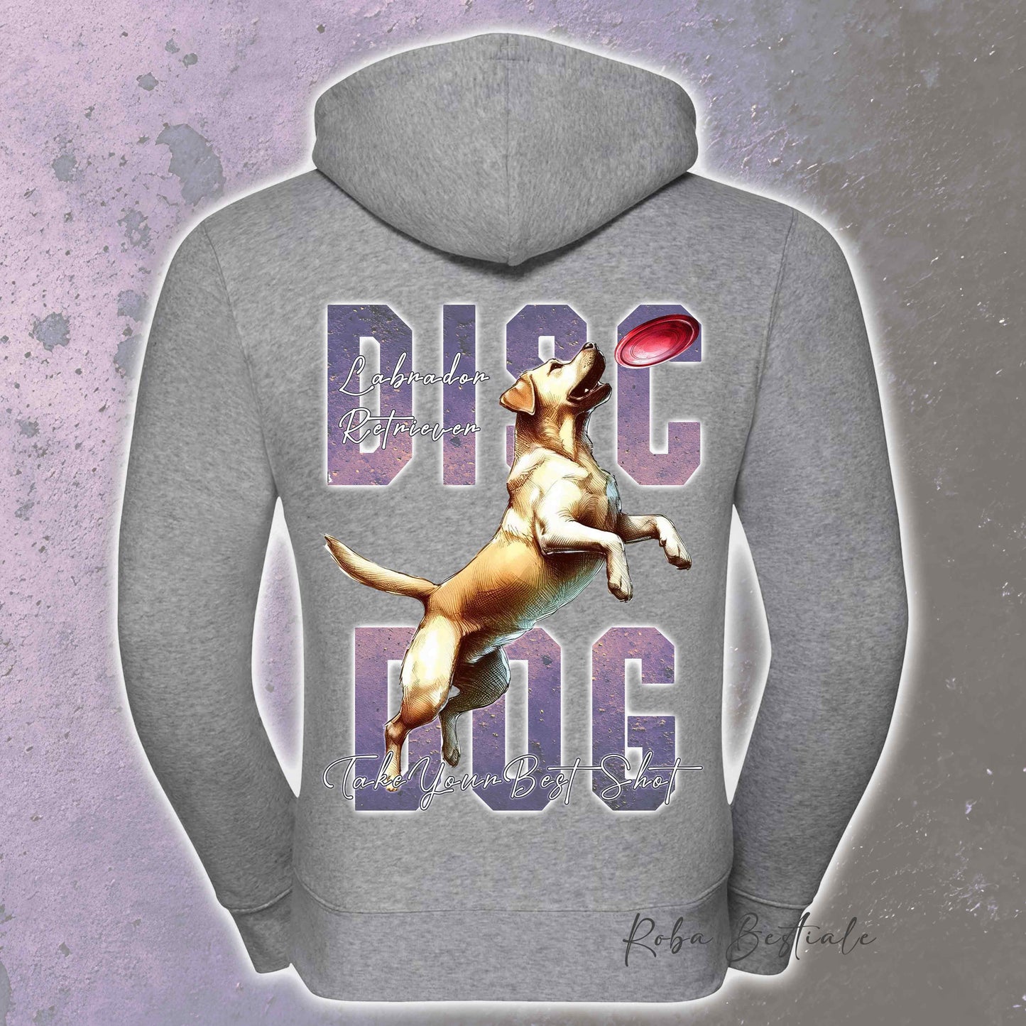 Felpa APTITUDE - DISC DOG - LABRADOR RETRIEVER - Con Cappuccio e Full Zip, Uomo o Donna, in tanti colori - dalla XS alla 5XL