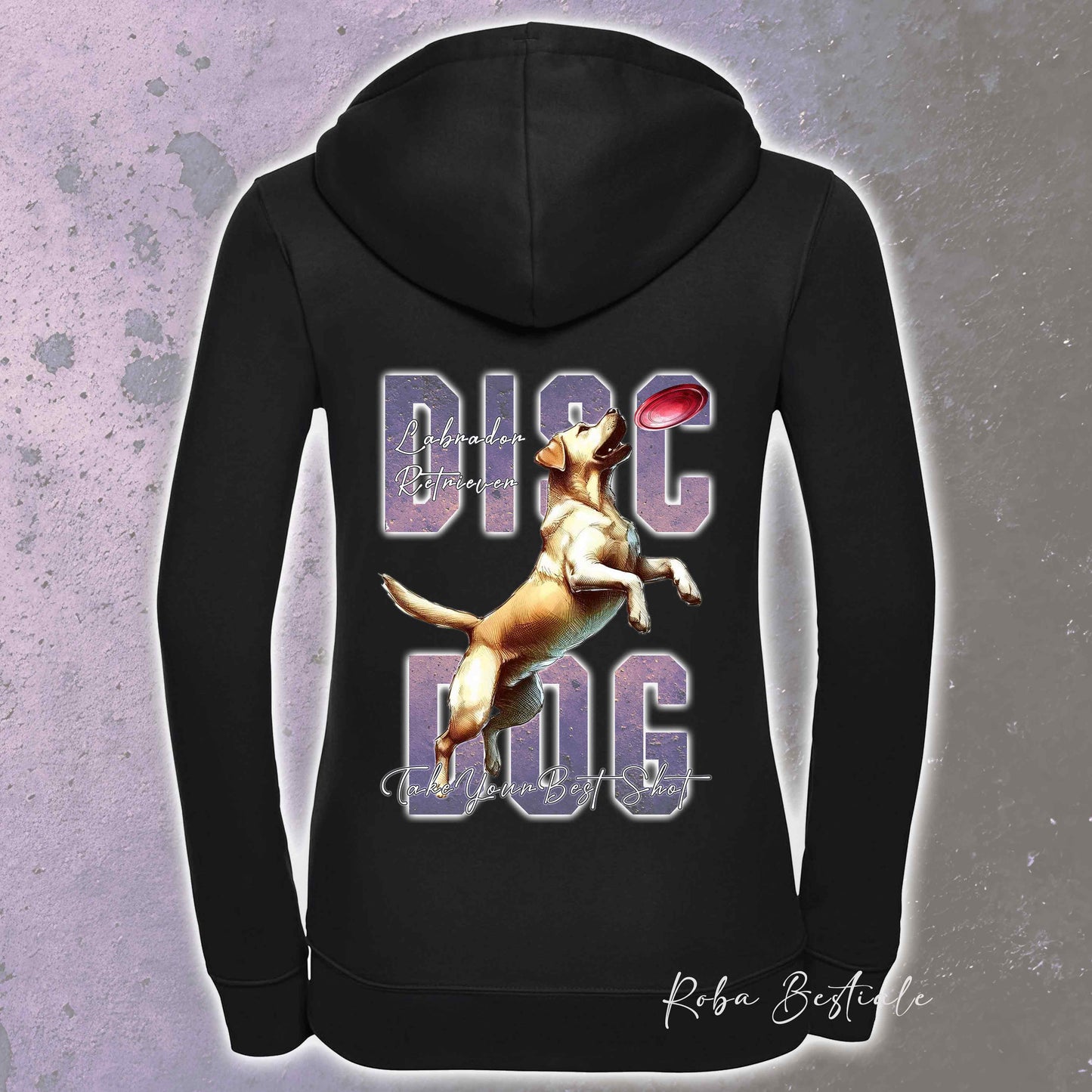 Felpa APTITUDE - DISC DOG - LABRADOR RETRIEVER - Con Cappuccio e Full Zip, Uomo o Donna, in tanti colori - dalla XS alla 5XL