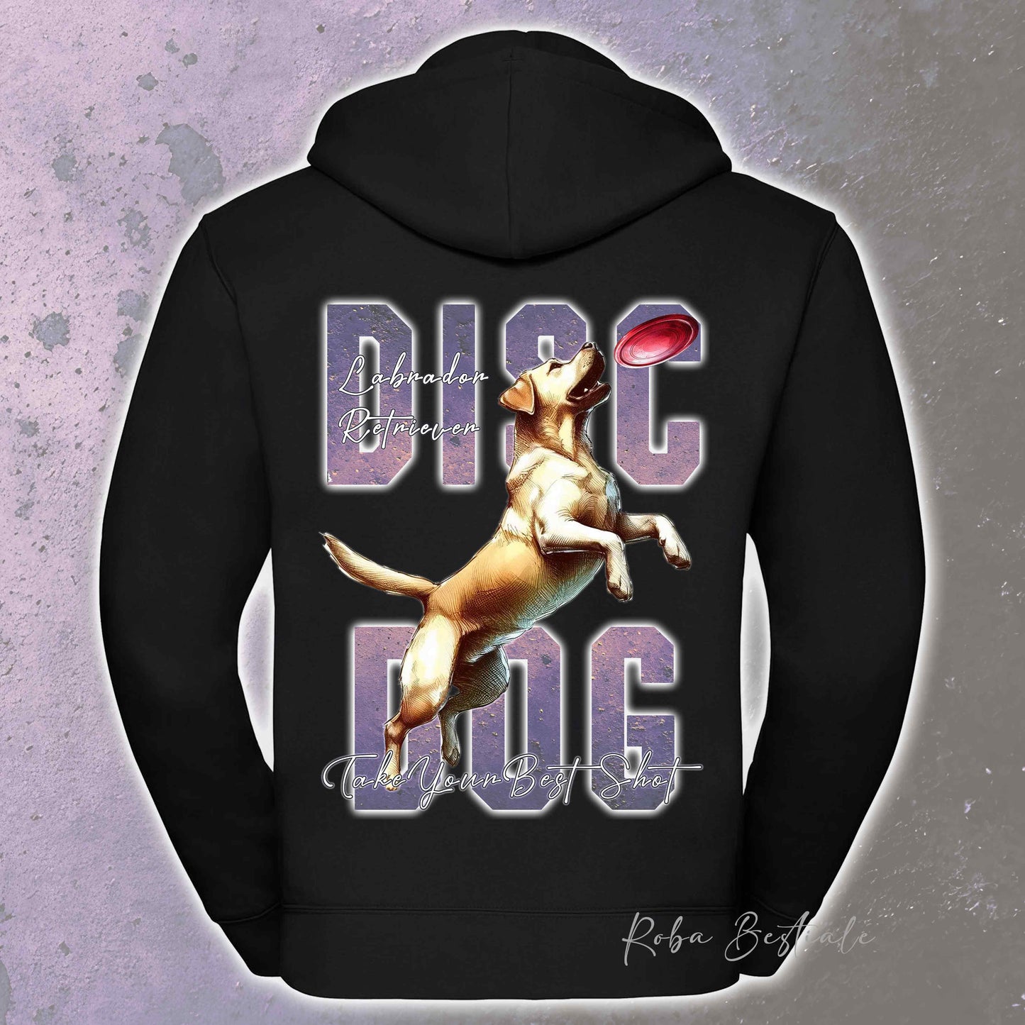 Felpa APTITUDE - DISC DOG - LABRADOR RETRIEVER - Con Cappuccio e Full Zip, Uomo o Donna, in tanti colori - dalla XS alla 5XL