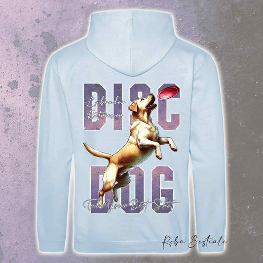Felpa APTITUDE - DISC DOG - LABRADOR RETRIEVER - Con Cappuccio e Tasconi, Unisex, in tanti colori - dalla XS alla 5XL