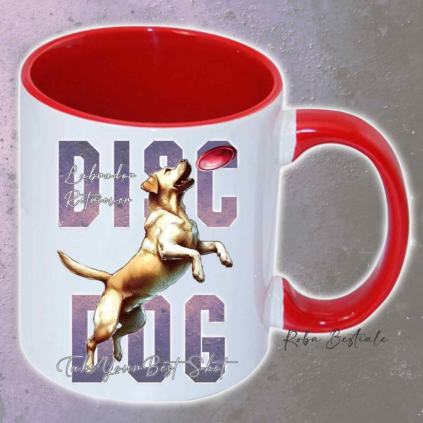 Tazza APTITUDE - DISC DOG - LABRADOR RETRIEVER - In Ceramica, con manico e interno colorato - 330 ml