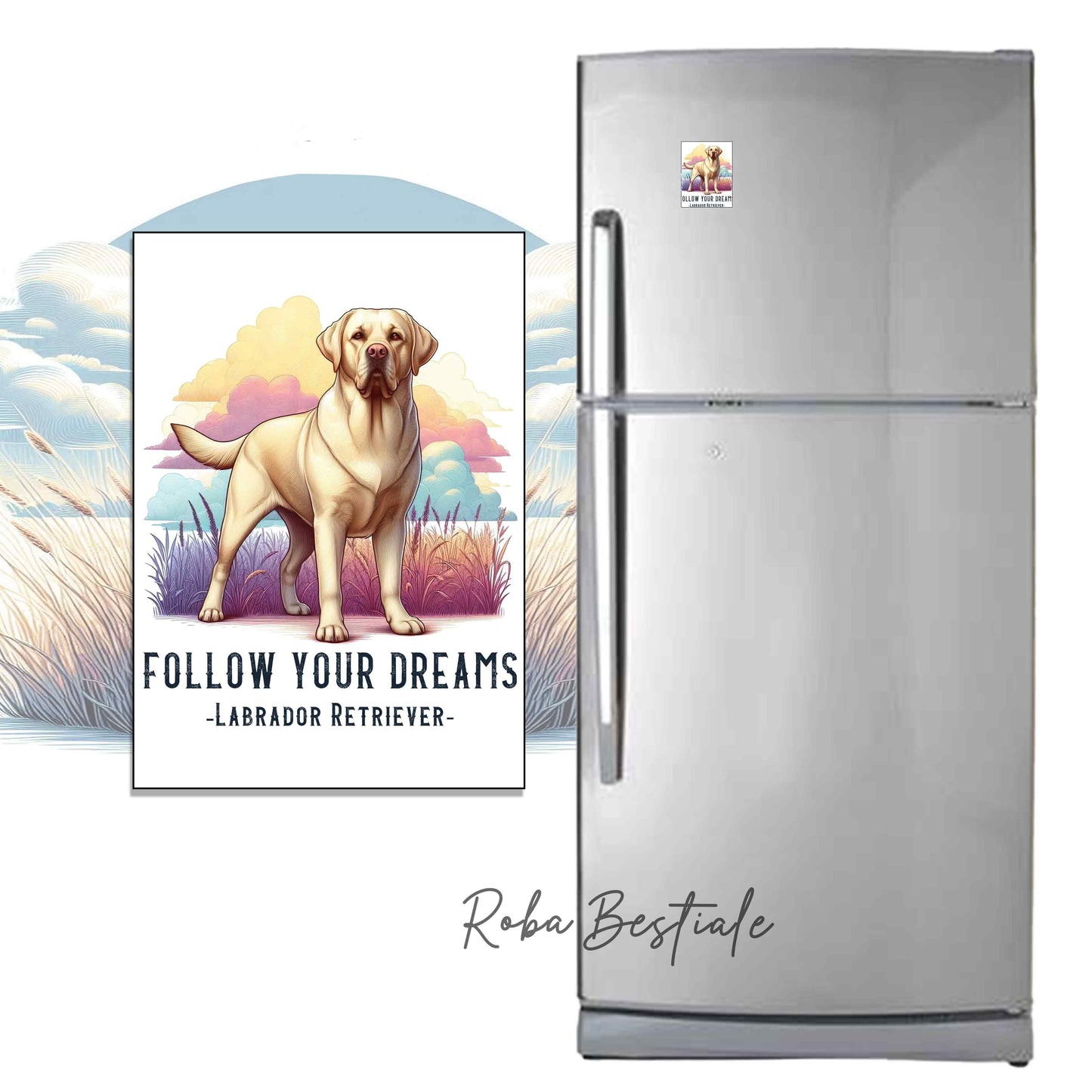 Calamita QUOTES "DREAM" - LABRADOR RETRIEVER Giallo - in MDF, 7x5 cm