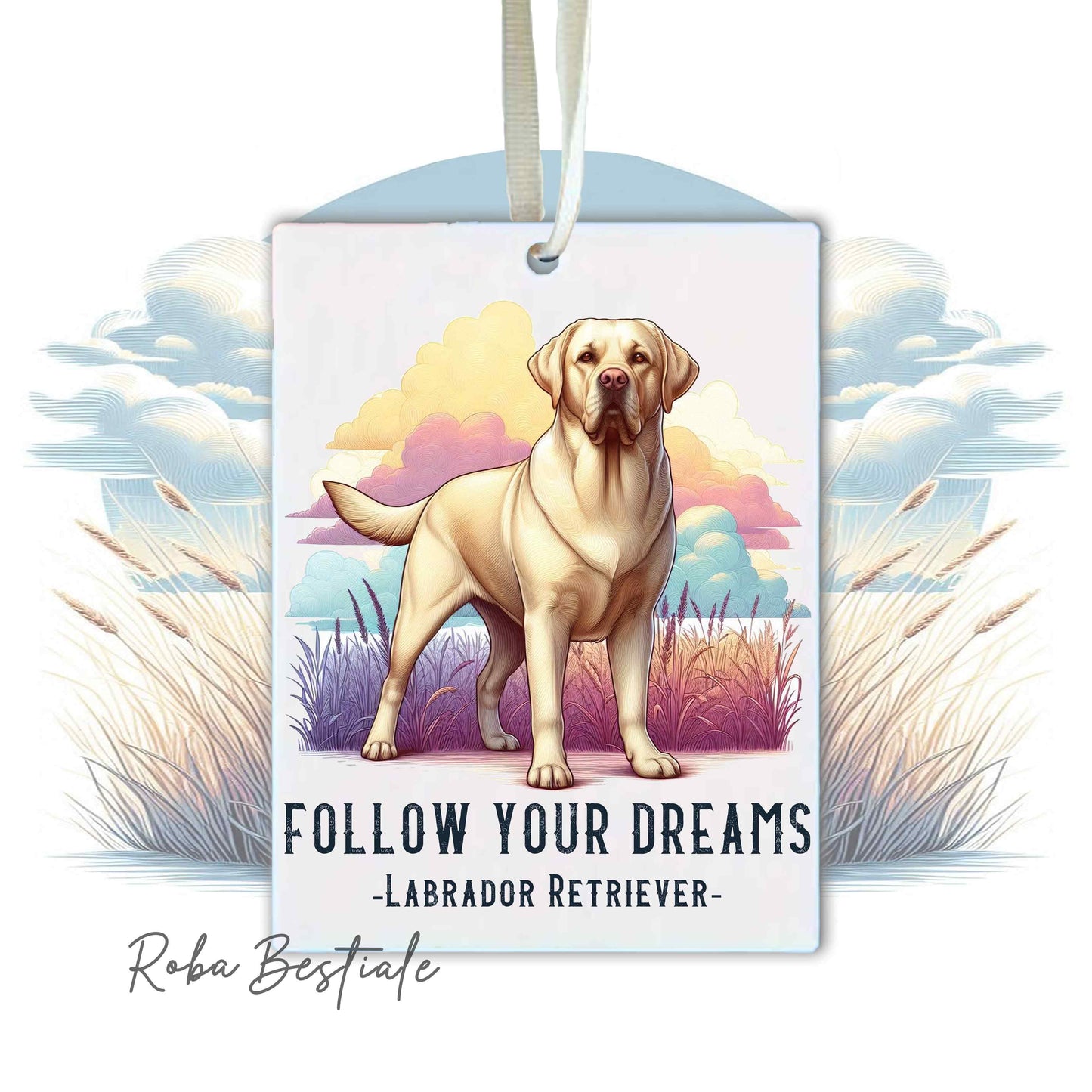 Deodorante Auto QUOTES "DREAM" - LABRADOR RETRIEVER Giallo - In Feltro, con cordino - 7,5 x 10 cm