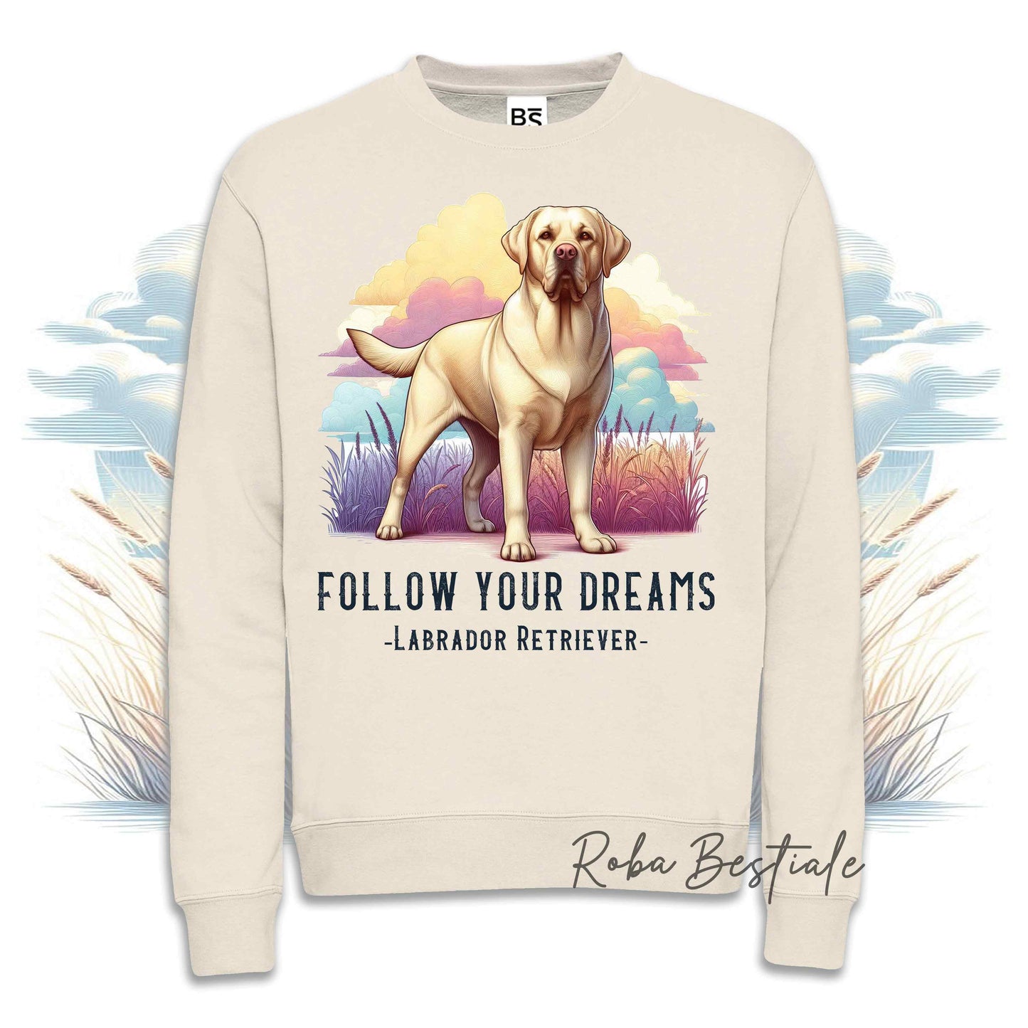 Felpa Invernale QUOTES "DREAM" - LABRADOR RETRIEVER Giallo - Girocollo, Unisex - Off White, Bianca o Grigia - dalla XS alla 3XL
