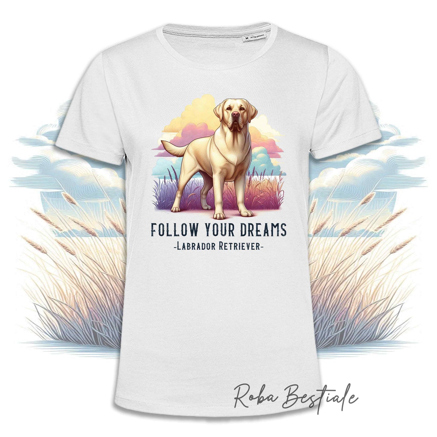 T-Shirt QUOTES "DREAM" - LABRADOR RETRIEVER Giallo - Bianca, Uomo o Donna - dalla XS alla 5XL
