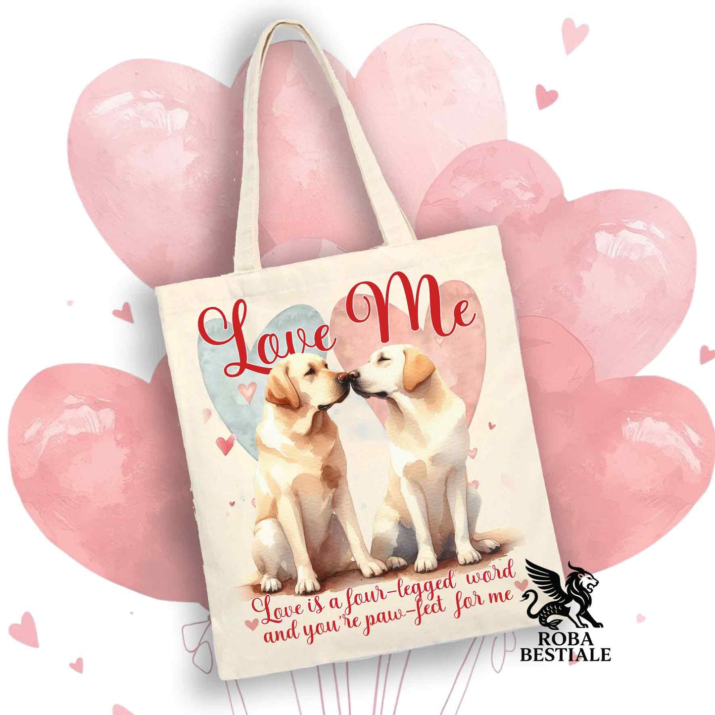 Tote Bag LOVE ME - LABRADOR RETRIEVER Giallo - 100% Cotone - Bianca o Beige