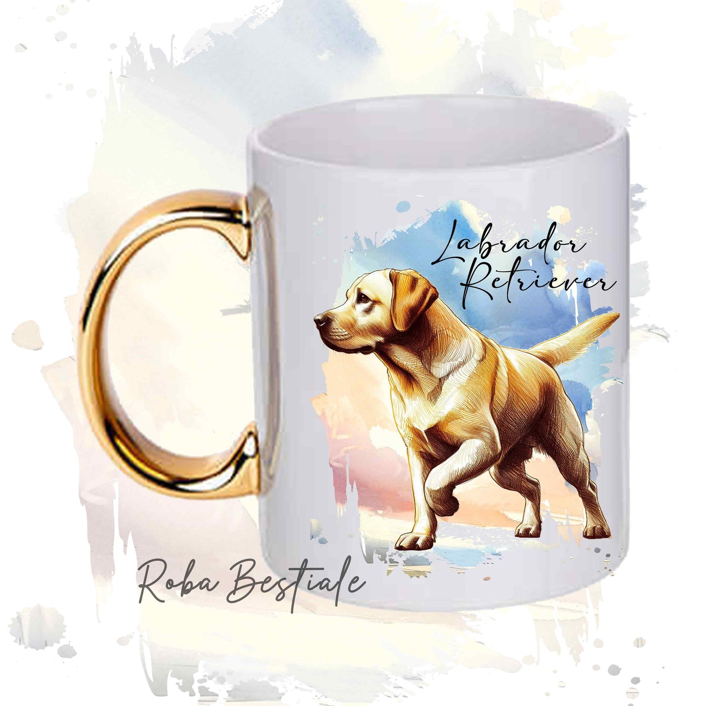 Tazza BEHAVIOR - LABRADOR RETRIEVER Giallo - Standard FCI - In Ceramica, con manico dorato - 330 ml