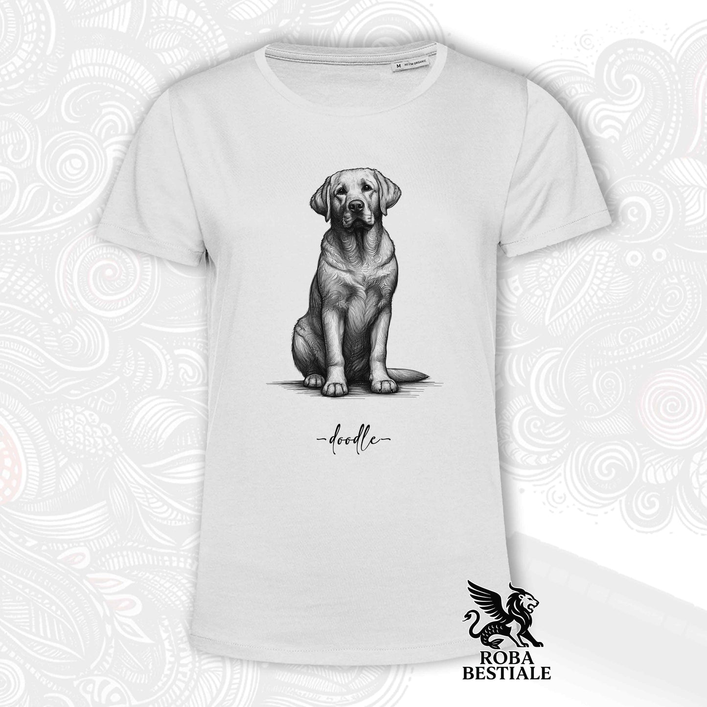 T-Shirt DOODLE - LABRADOR RETRIEVER Giallo - Bianca o Beige, da Uomo o da Donna - dalla XS alla 5XL