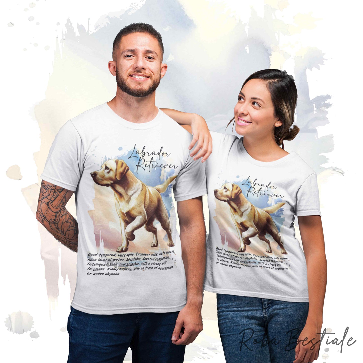 T-Shirt BEHAVIOR - LABRADOR RETRIEVER Giallo - Standard FCI - 100% Cotone, Bianca, Uomo o Donna - dalla XS alla 5XL