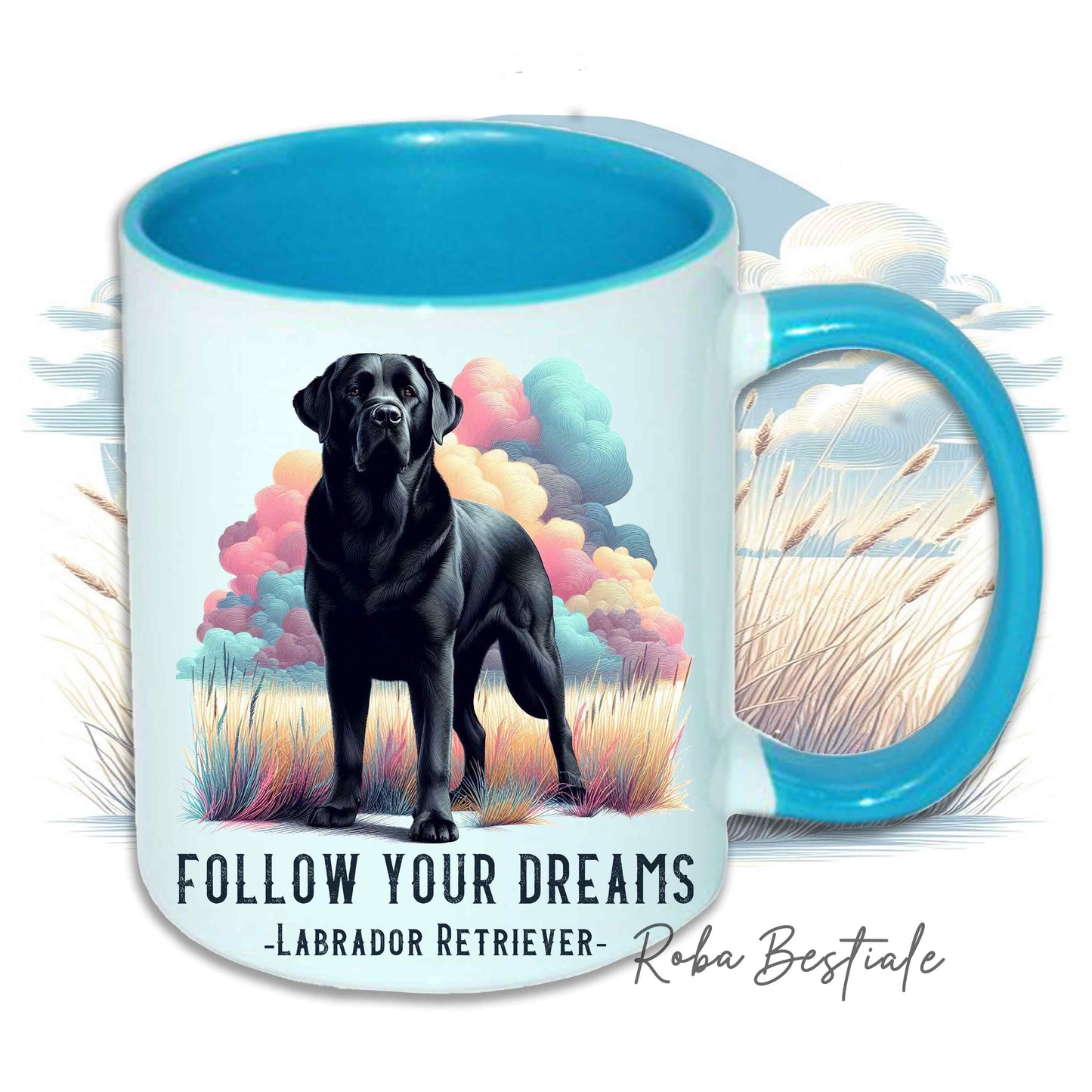 Tazza QUOTES "DREAM" - LABRADOR RETRIEVER Nero - In Ceramica, con manico e interno in diversi colori - 330 ml