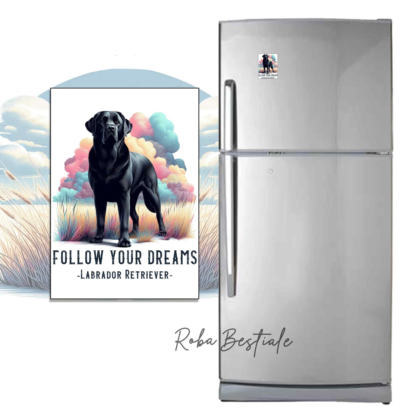 Calamita QUOTES "DREAM" - LABRADOR RETRIEVER Nero - in MDF, 7x5 cm