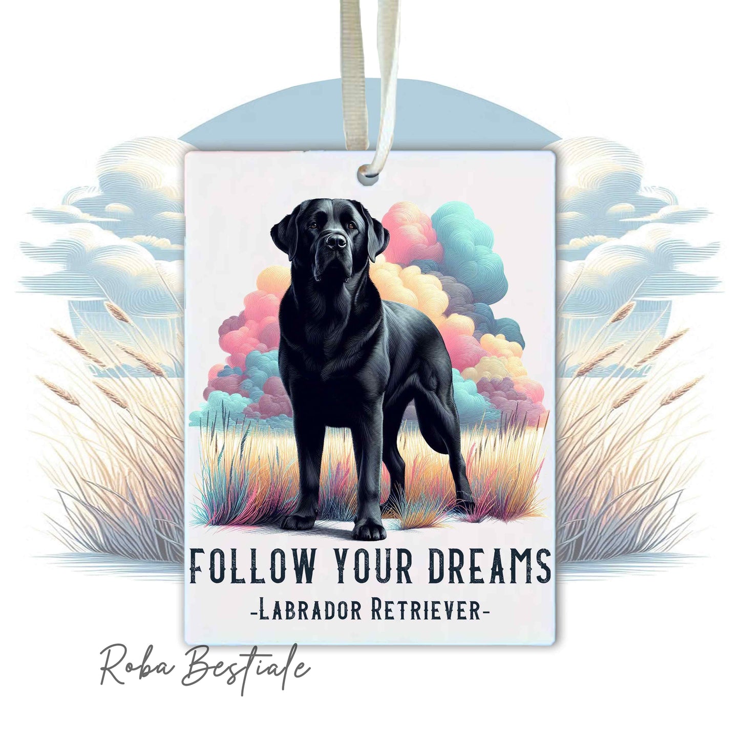 Deodorante Auto QUOTES "DREAM" - LABRADOR RETRIEVER Nero - In Feltro, con cordino - 7,5 x 10 cm