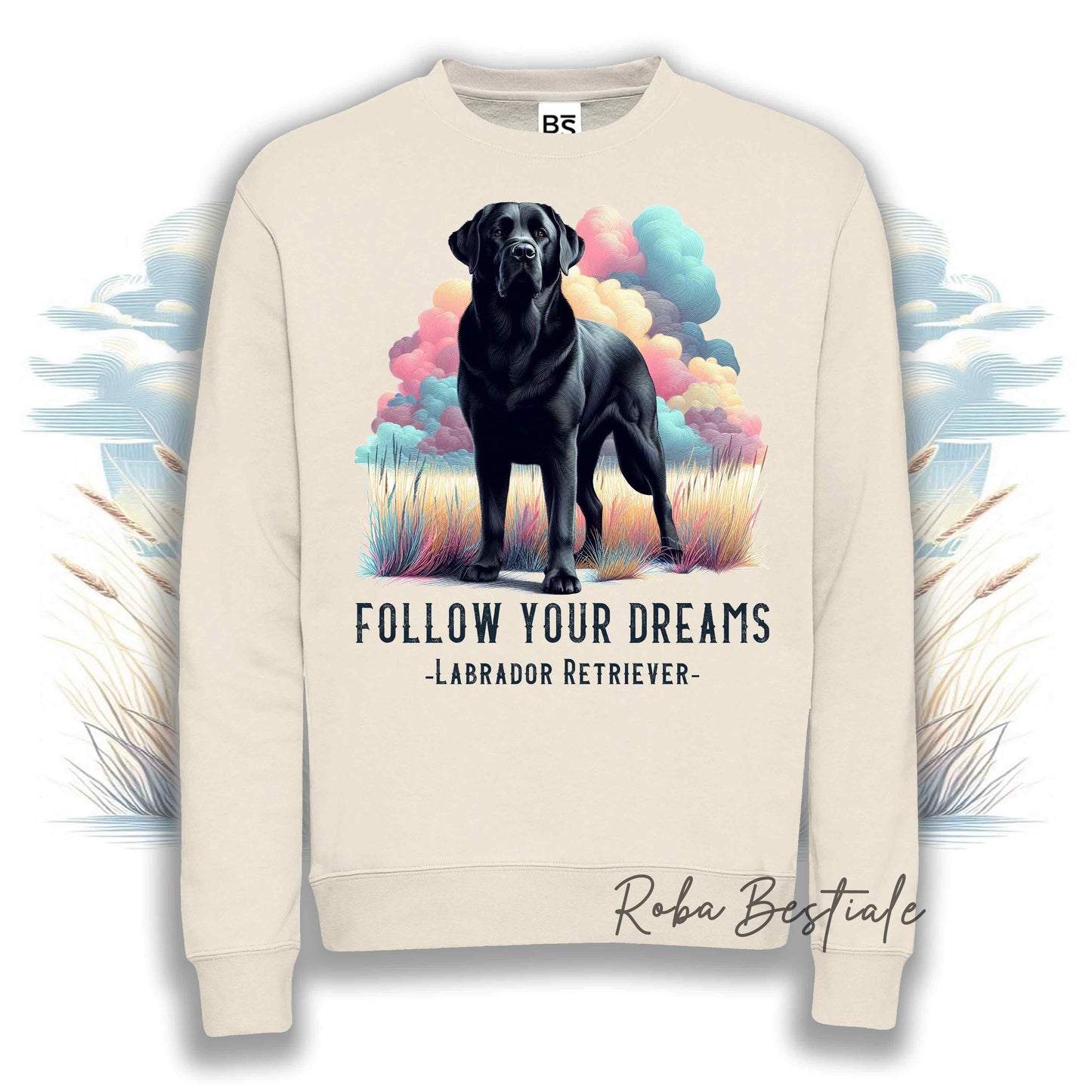 Felpa Invernale QUOTES "DREAM" - LABRADOR RETRIEVER Nero - Girocollo, Unisex - Off White, Bianca o Grigia - dalla XS alla 3XL