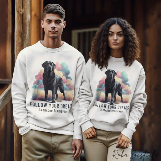 QUOTES "DREAM" Winter Sweatshirt - Black LABRADOR RETRIEVER - Crew Neck, Unisex - Off White, White or Grey - XS to 3XL