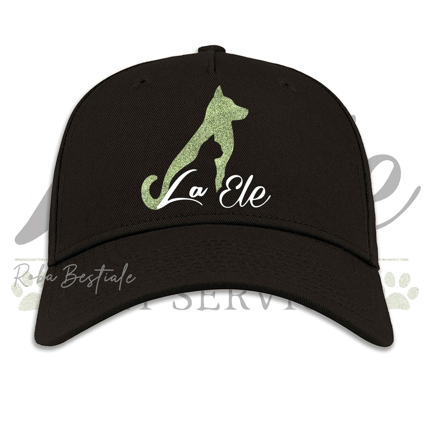 Cappellino LA ELE - Pet Service - GLITTERATO! Pink o Green Glitter - Unisex - 100% Cotone - Nero