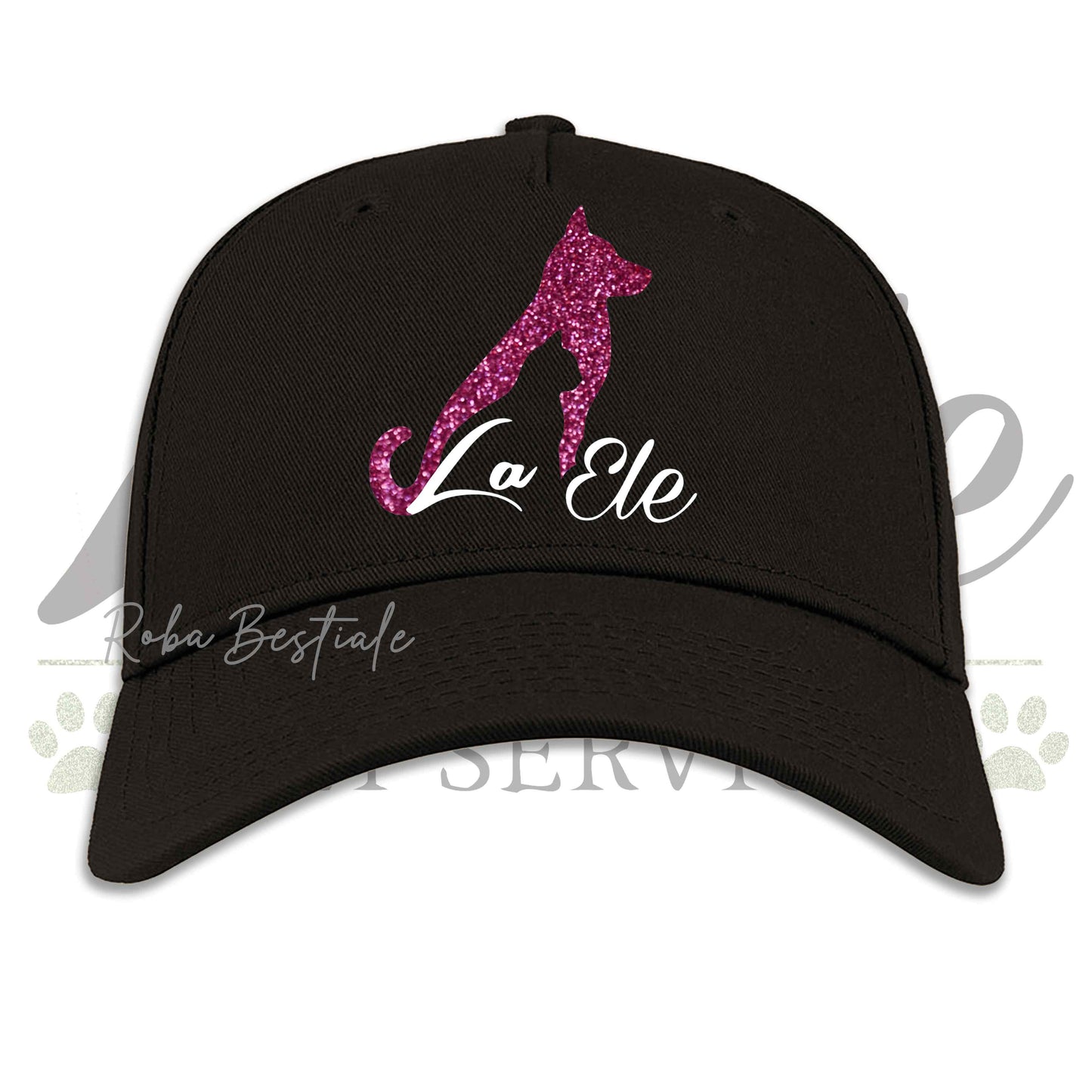 Cappellino LA ELE - Pet Service - GLITTERATO! Pink o Green Glitter - Unisex - 100% Cotone - Nero