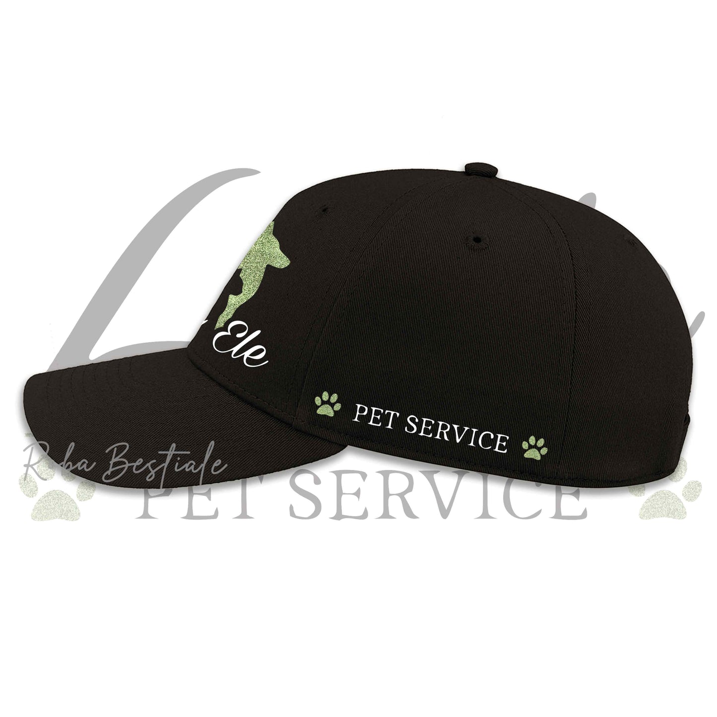 Cappellino LA ELE - Pet Service - GLITTERATO! Pink o Green Glitter - Unisex - 100% Cotone - Nero