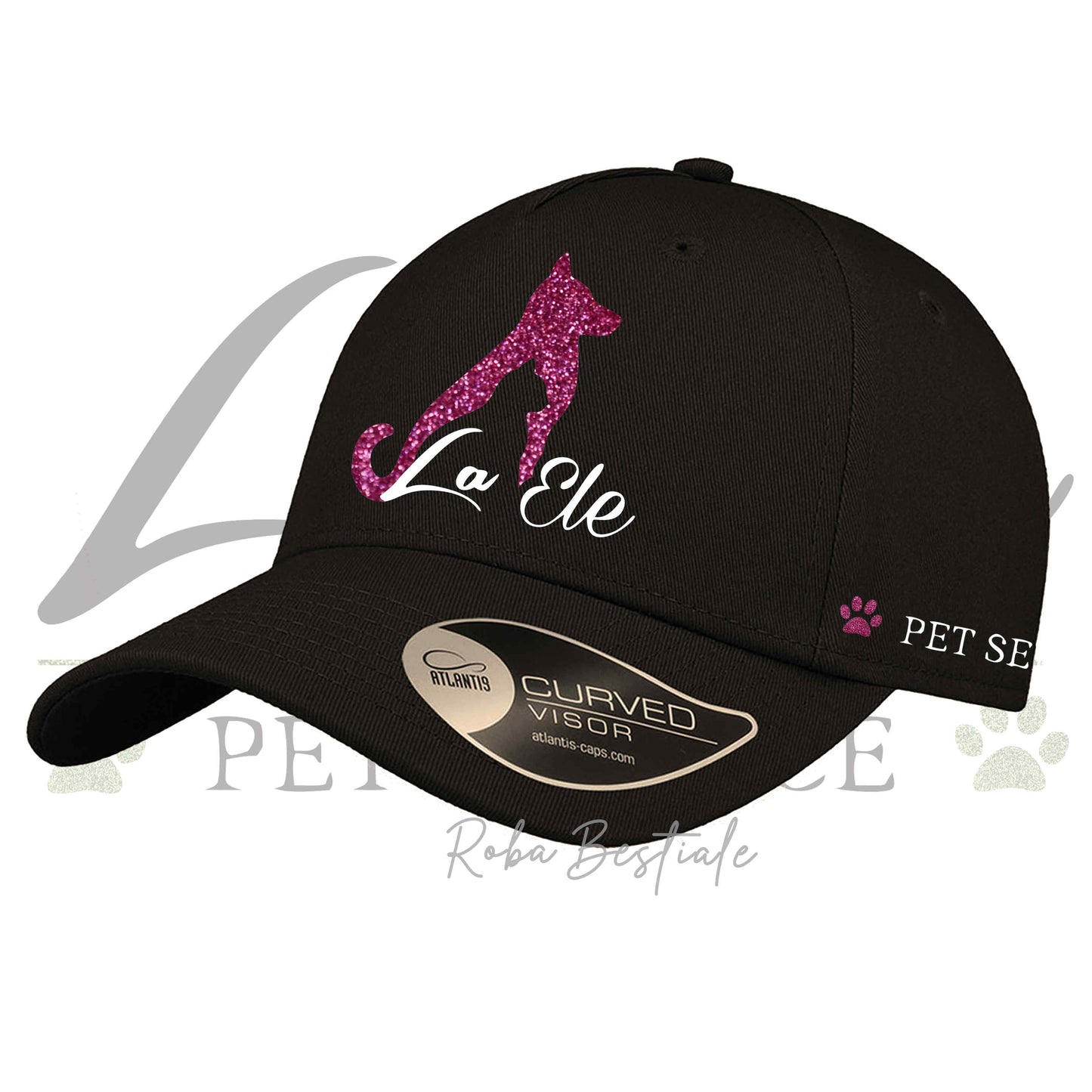Cappellino LA ELE - Pet Service - GLITTERATO! Pink o Green Glitter - Unisex - 100% Cotone - Nero