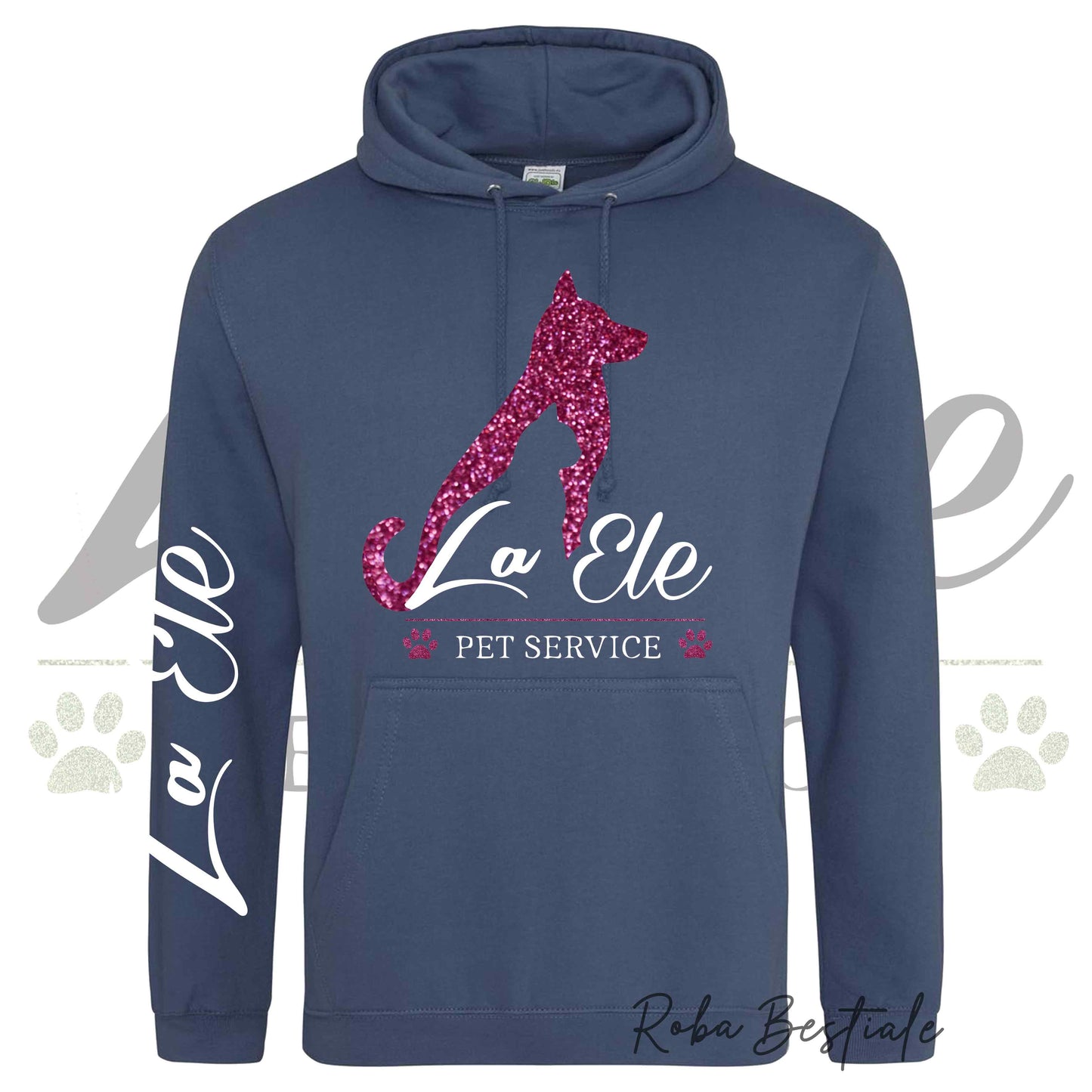 Felpa Invernale LA ELE - Pet Service - Logo GLITTER PINK - Tanti toni di BLU! Con Cappuccio - dalla XS alla 3XL