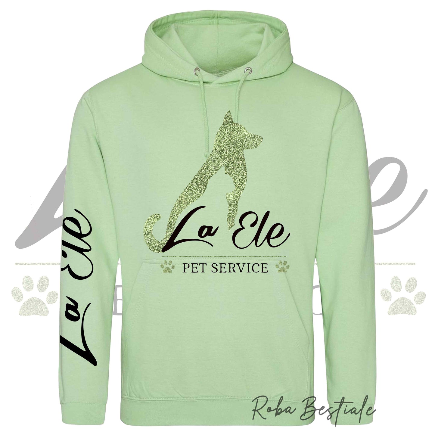 Felpa Invernale LA ELE - Pet Service - Logo GLITTER GREEN - Tanti toni di VERDE! Con Cappuccio - dalla XS alla 3XL