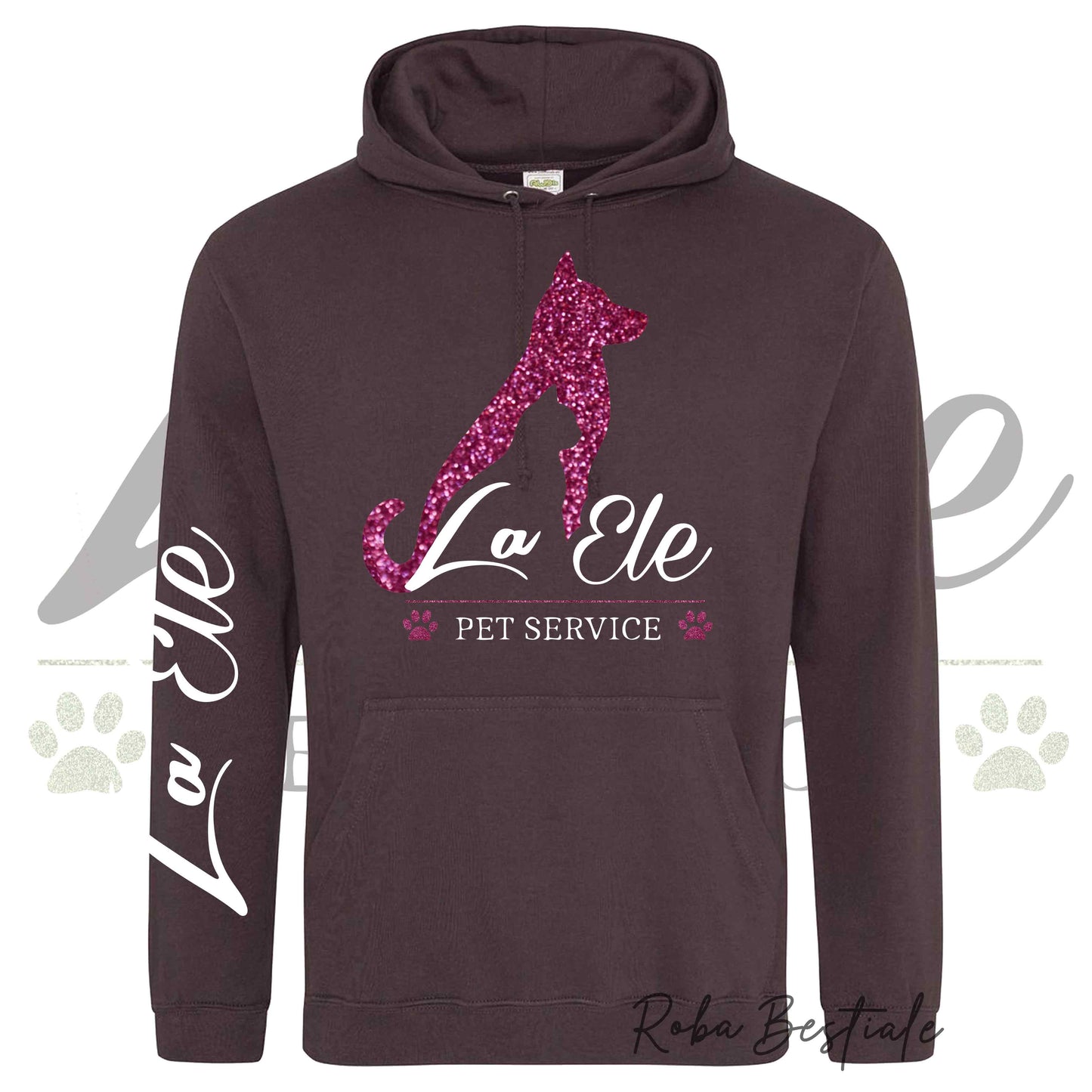 Felpa Invernale LA ELE - Pet Service - Logo GLITTER PINK - Tanti toni di MARRONE! Con Cappuccio - dalla XS alla 3XL