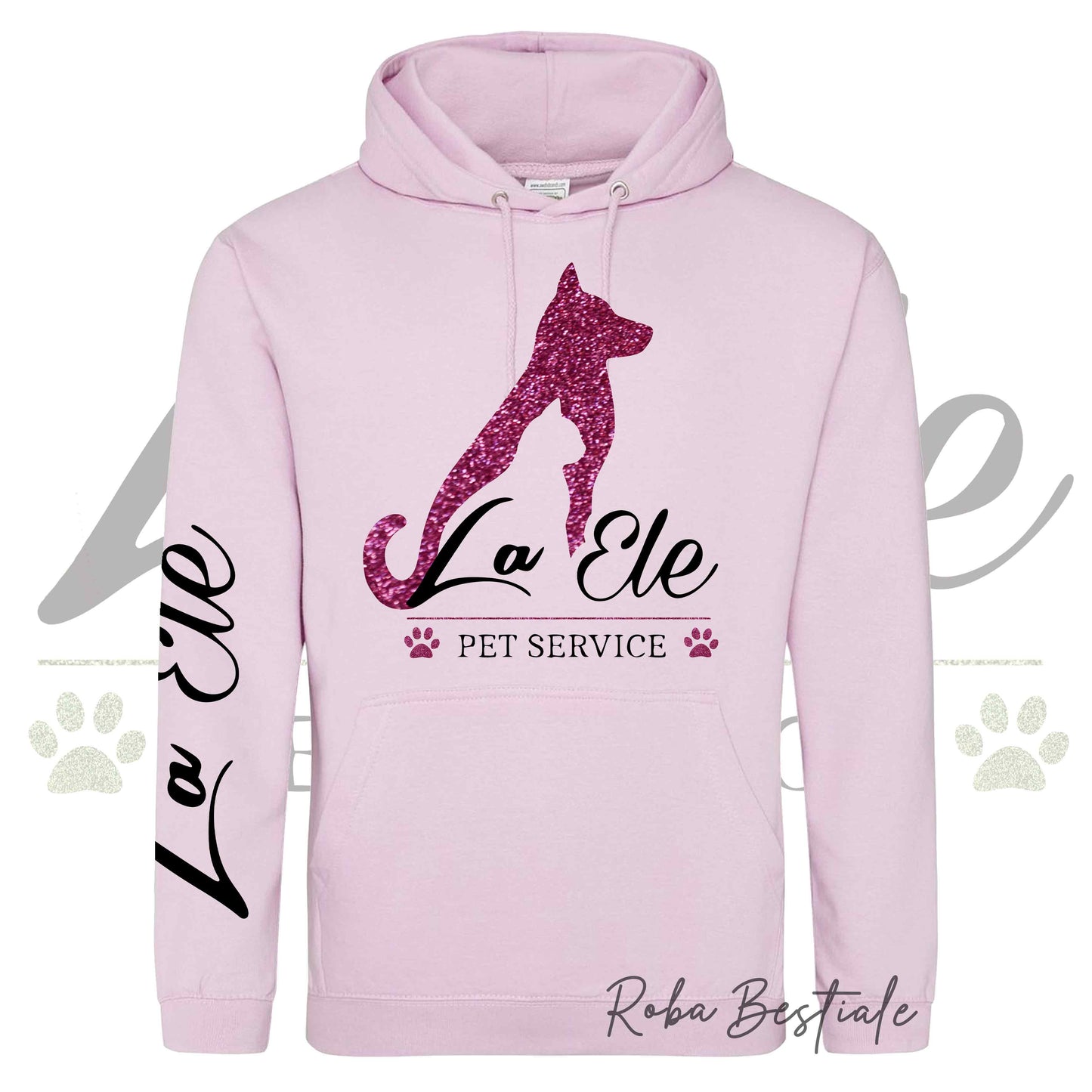 Felpa Invernale LA ELE - Pet Service - Logo GLITTER PINK - Tanti toni di ROSA! Con Cappuccio - dalla XS alla 3XL